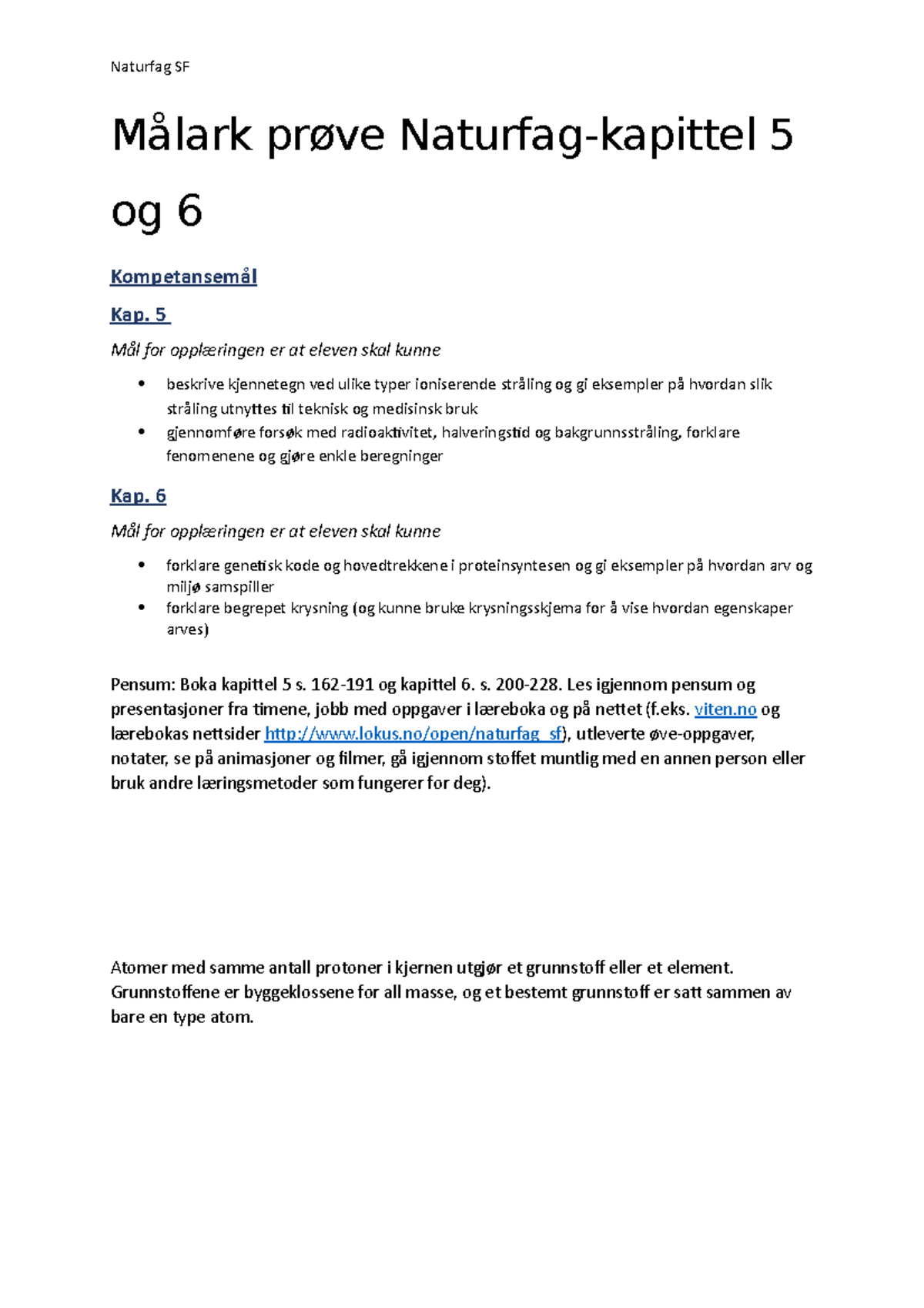 Naturfagprøve - Kapittel 5 Og 6 - Målark Prøve Naturfag-kapittel 5 Og 6 ...