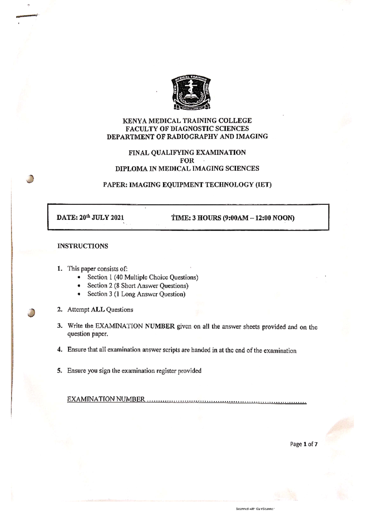 IET JULY 2021 Rad Radiography and imaging sciences KMTC Studocu