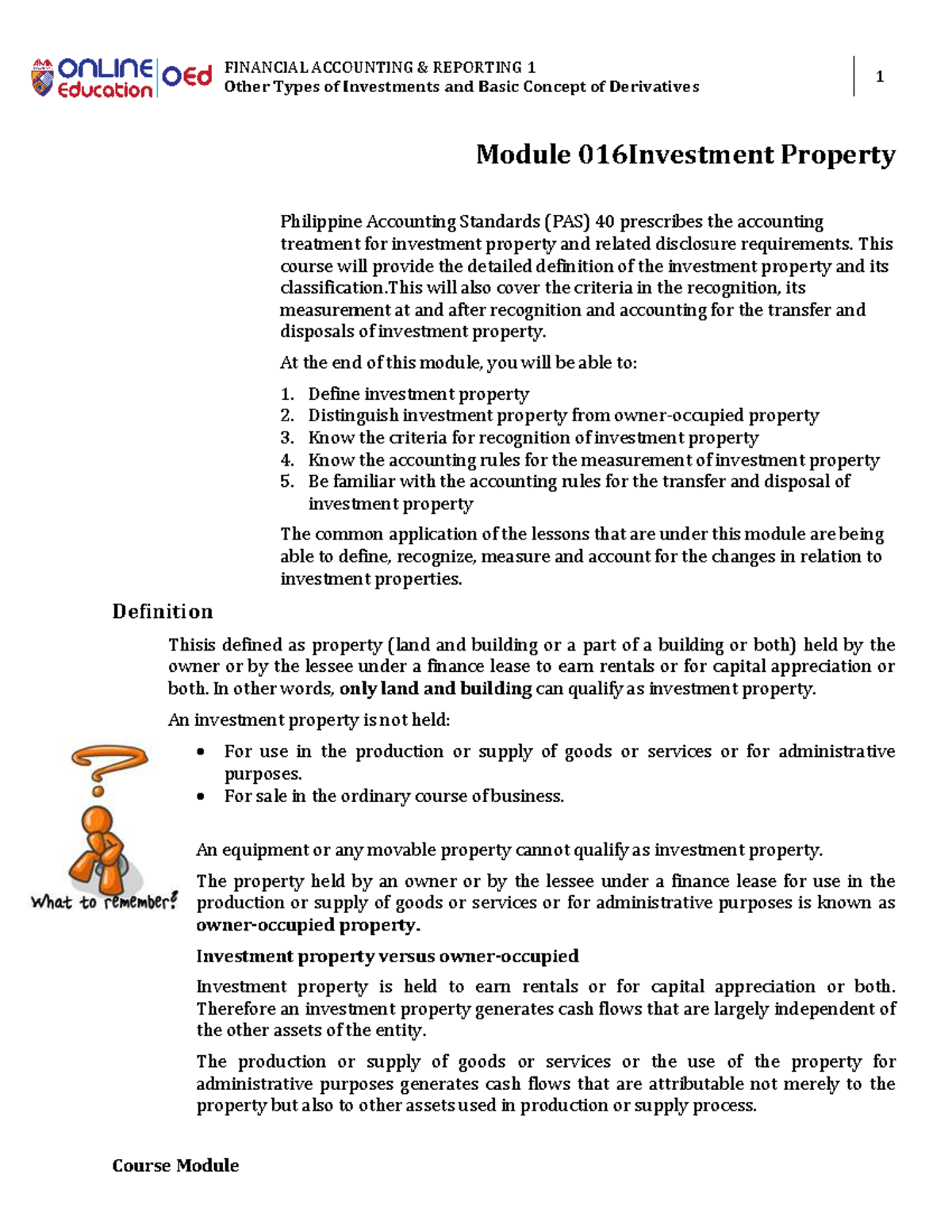 W7 Module 016Investment Property - FINANCIAL ACCOUNTING & REPORTING 1 ...