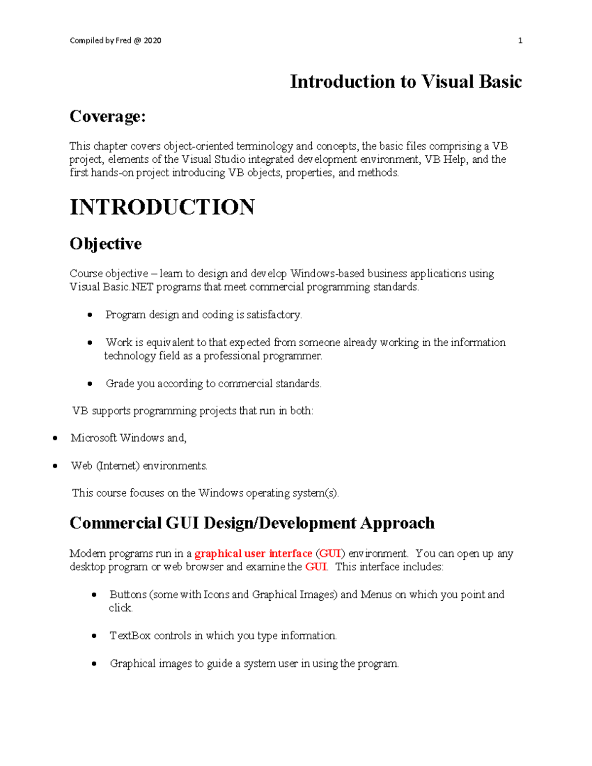 Chapter One Introduction To Visual Basic Word - Introduction To Visual ...