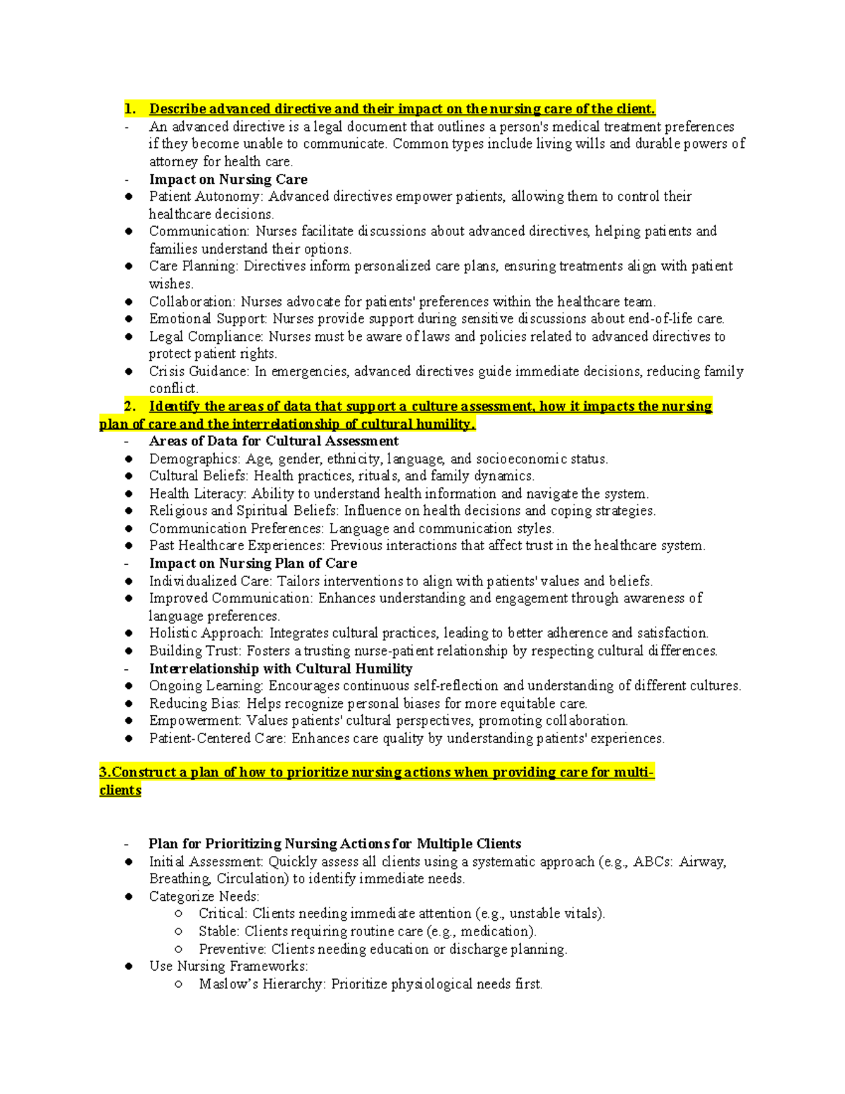 NR452 Simulation - Describe advanced directive and their impact on the ...