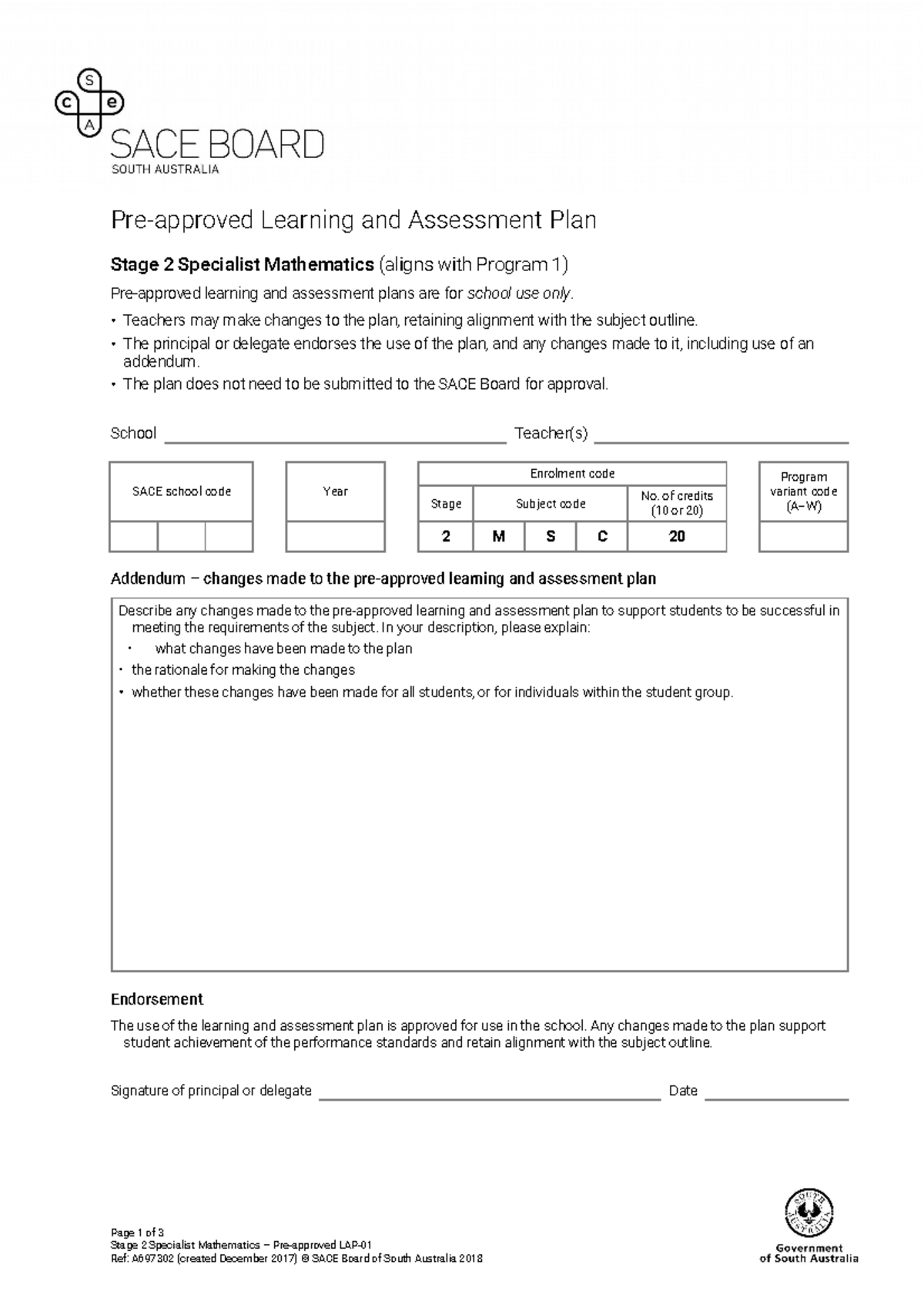 Specialist Mathematics LAP 01 - aligns with program 1 - Pre-approved ...