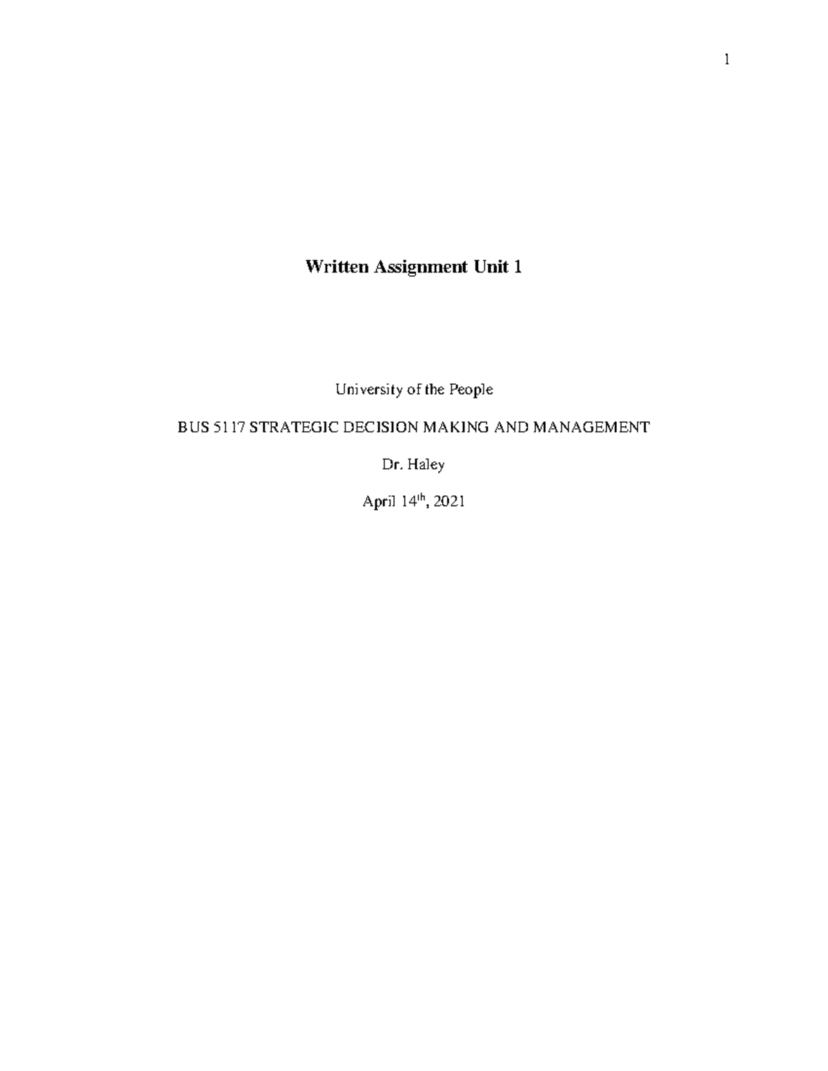Written Assignment Unit 1 - INTERNAL AND EXTERNAL STAKEHOLDERS ...