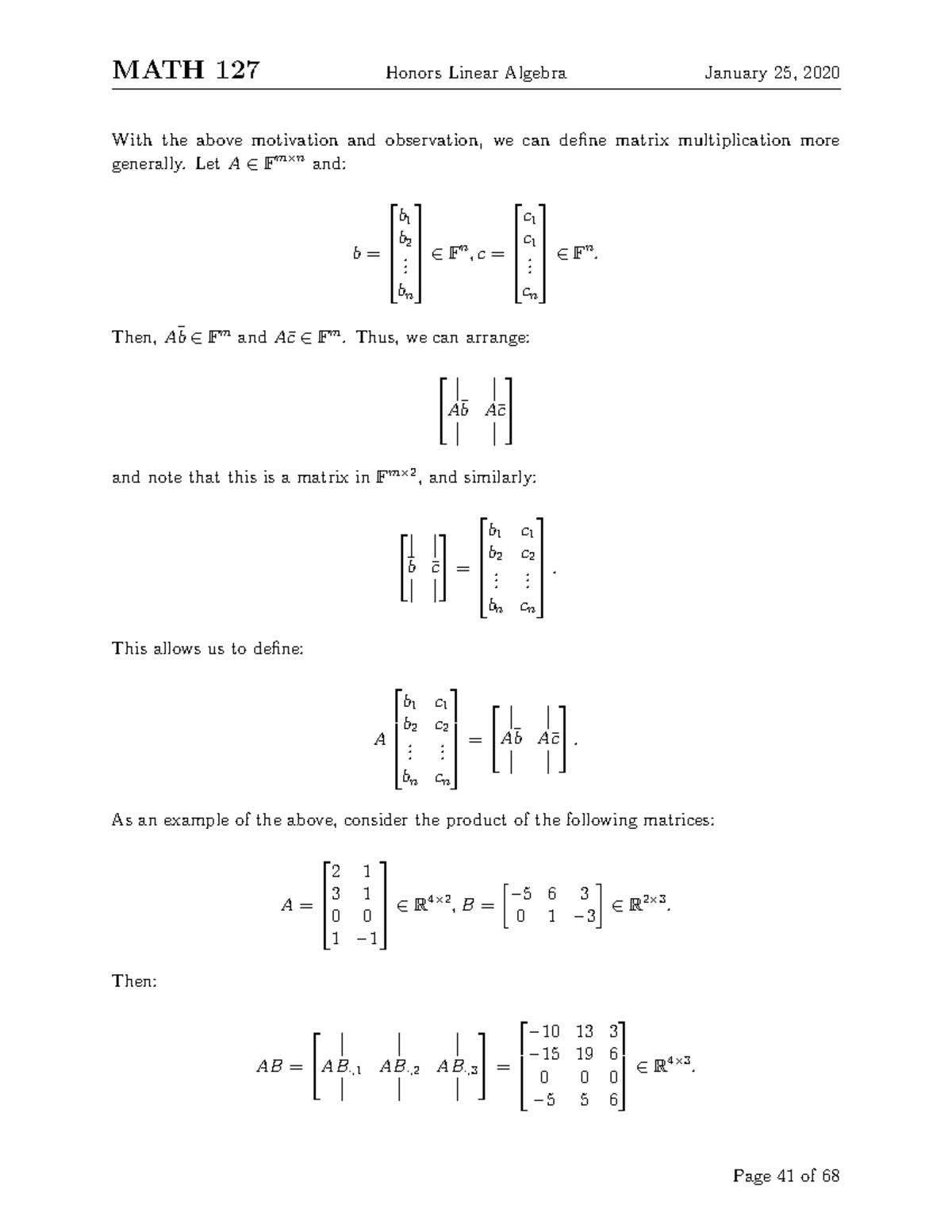 MATH 235-41 - Lecture notes 41 - MATH 127 Honors Linear Algebra January ...