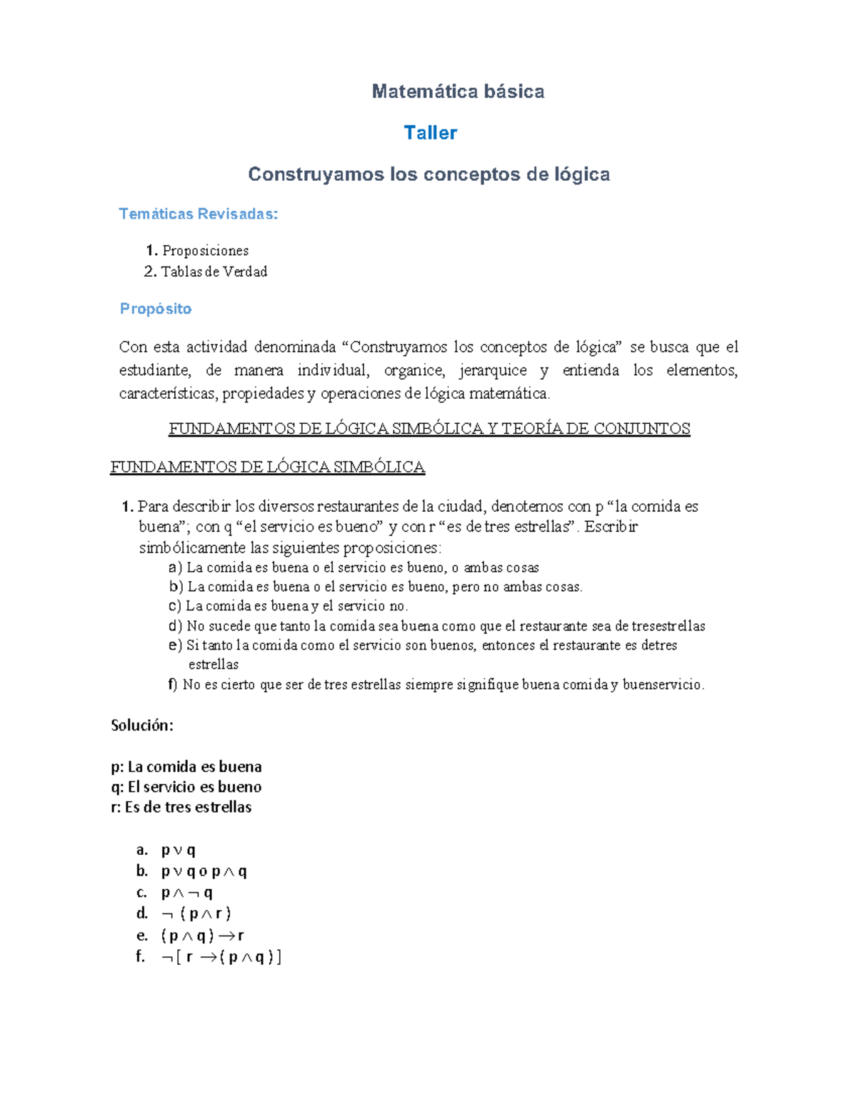 Solucion Actividad 2 - Solución Taller - Matemática Básica Taller ...