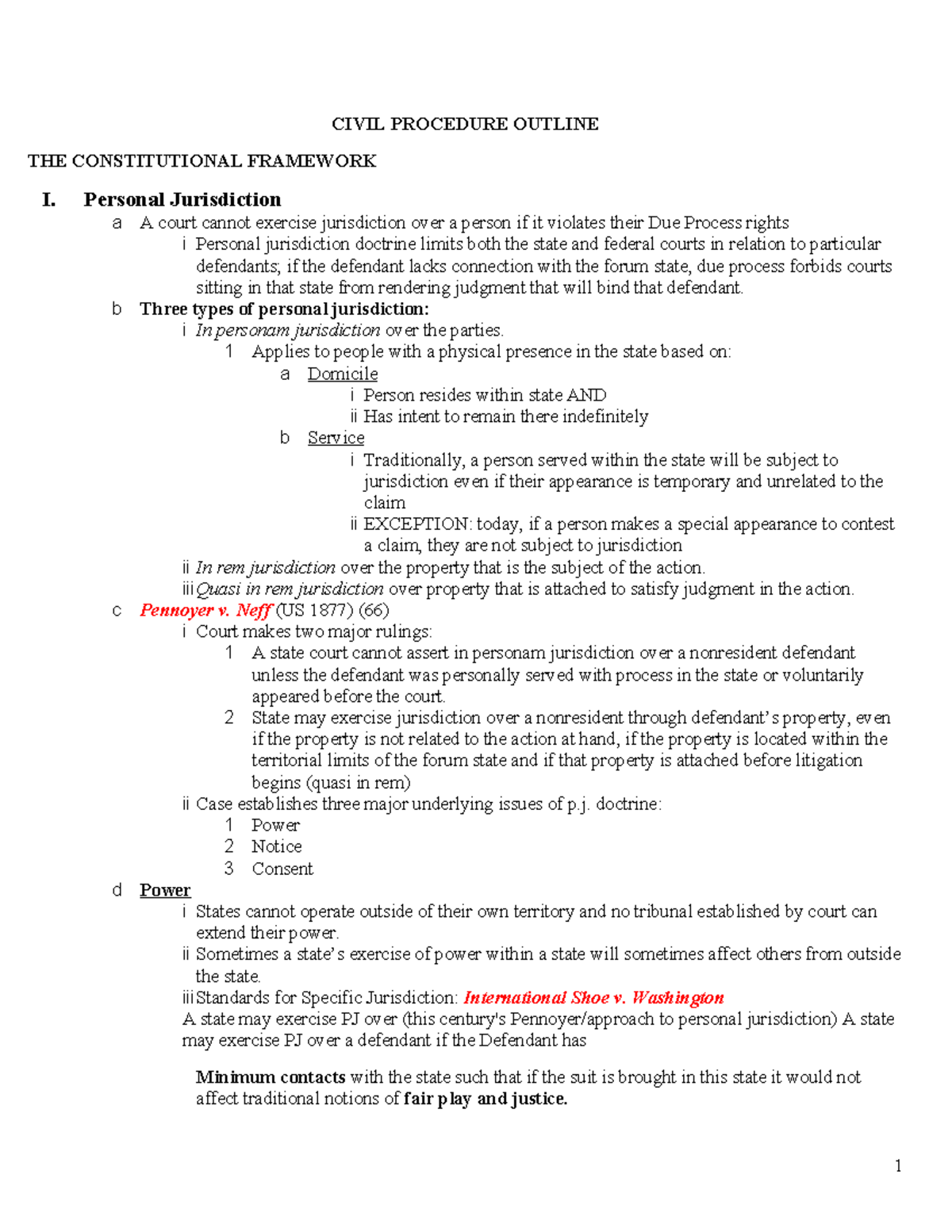 Civil Procedure Outline Fall 2012 - CIVIL PROCEDURE OUTLINE THE ...
