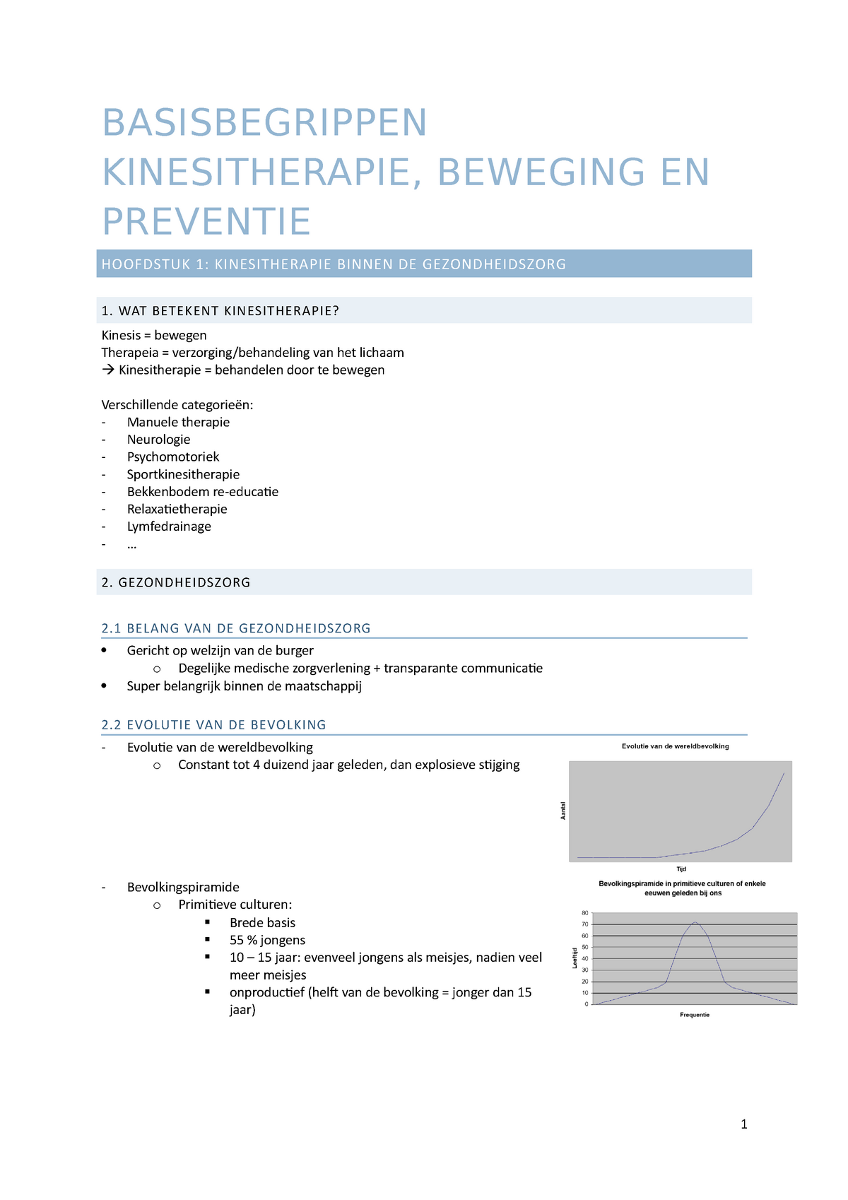 Samenvatting - BASISBEGRIPPEN KINESITHERAPIE, BEWEGING EN PREVENTIE ...