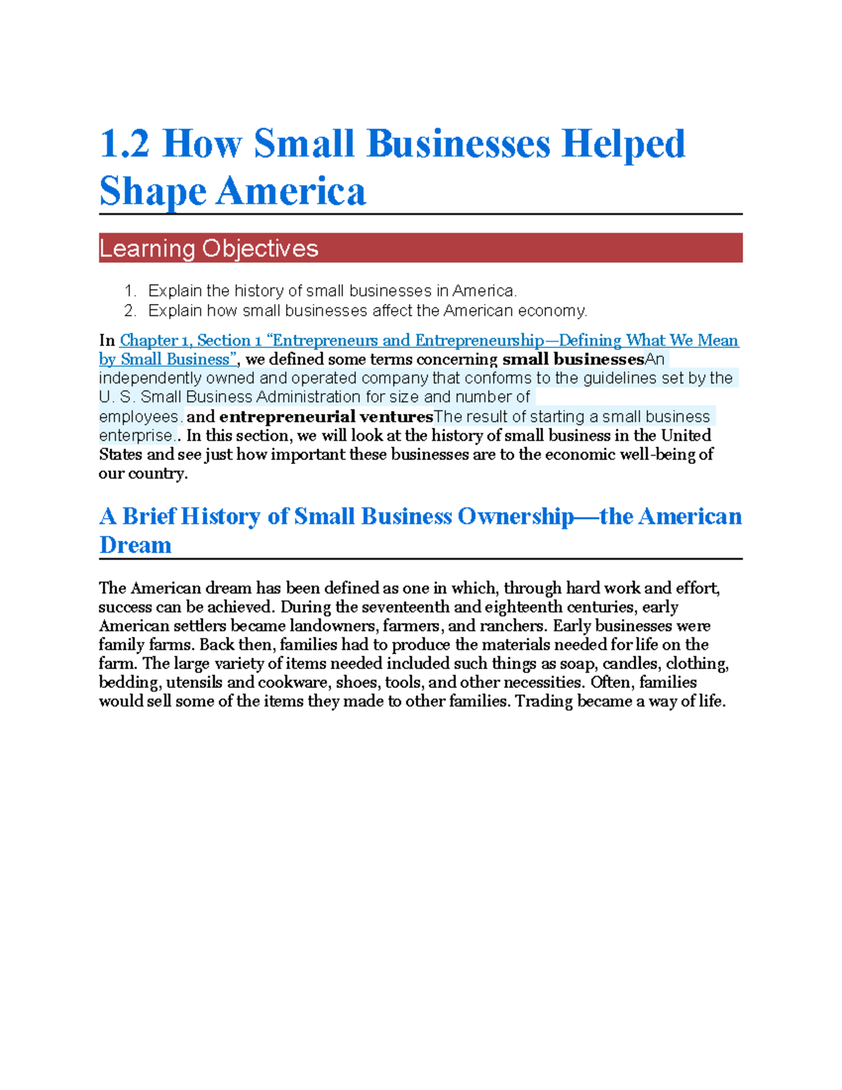 1.2 How Small Businesses Helped Shape America - 1 How Small Businesses ...