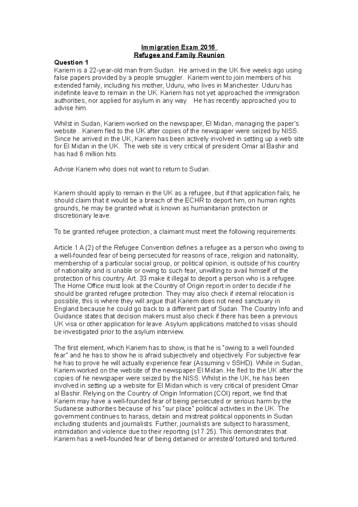 Exam 10 May 2016, questions and answers - Immigration Exam 2016 Refugee ...