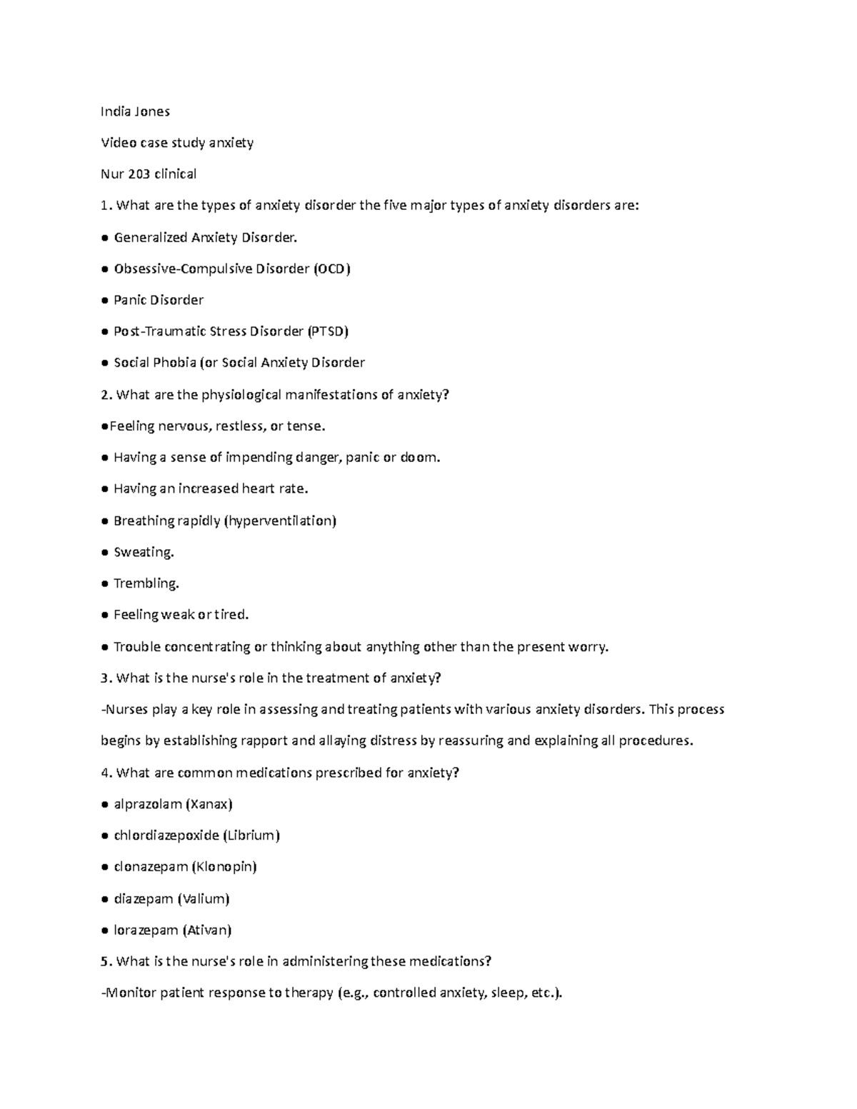 Anxiety 203 clinical mmmm India Jones Video case study anxiety Nur