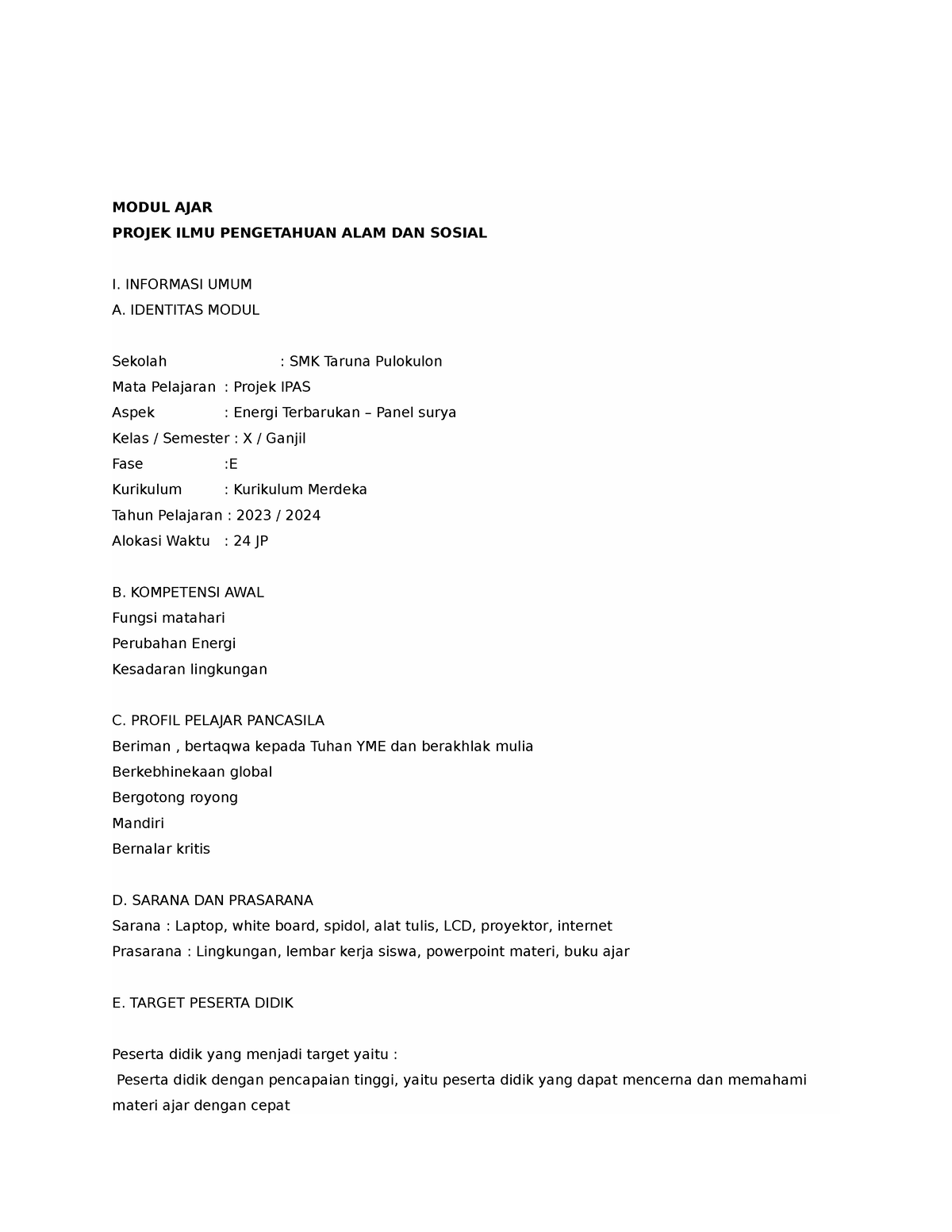 Modul AJAR IPAS Panel Surya - MODUL AJAR PROJEK ILMU PENGETAHUAN ALAM ...