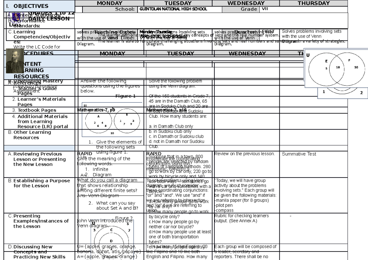 DLL 1ST Quarter WEEK 3 - math - GRADES 1 to 12 DAILY LESSON LOG School ...
