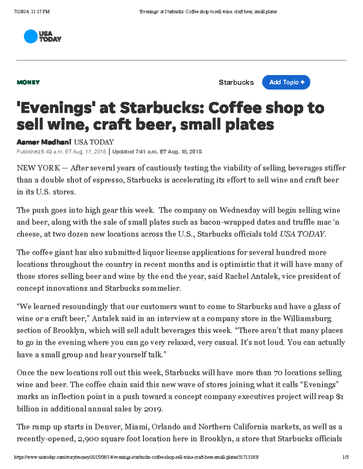 Article 4 - Starbucks data - MONEY 'Evenings' at Starbucks: Coffee shop ...