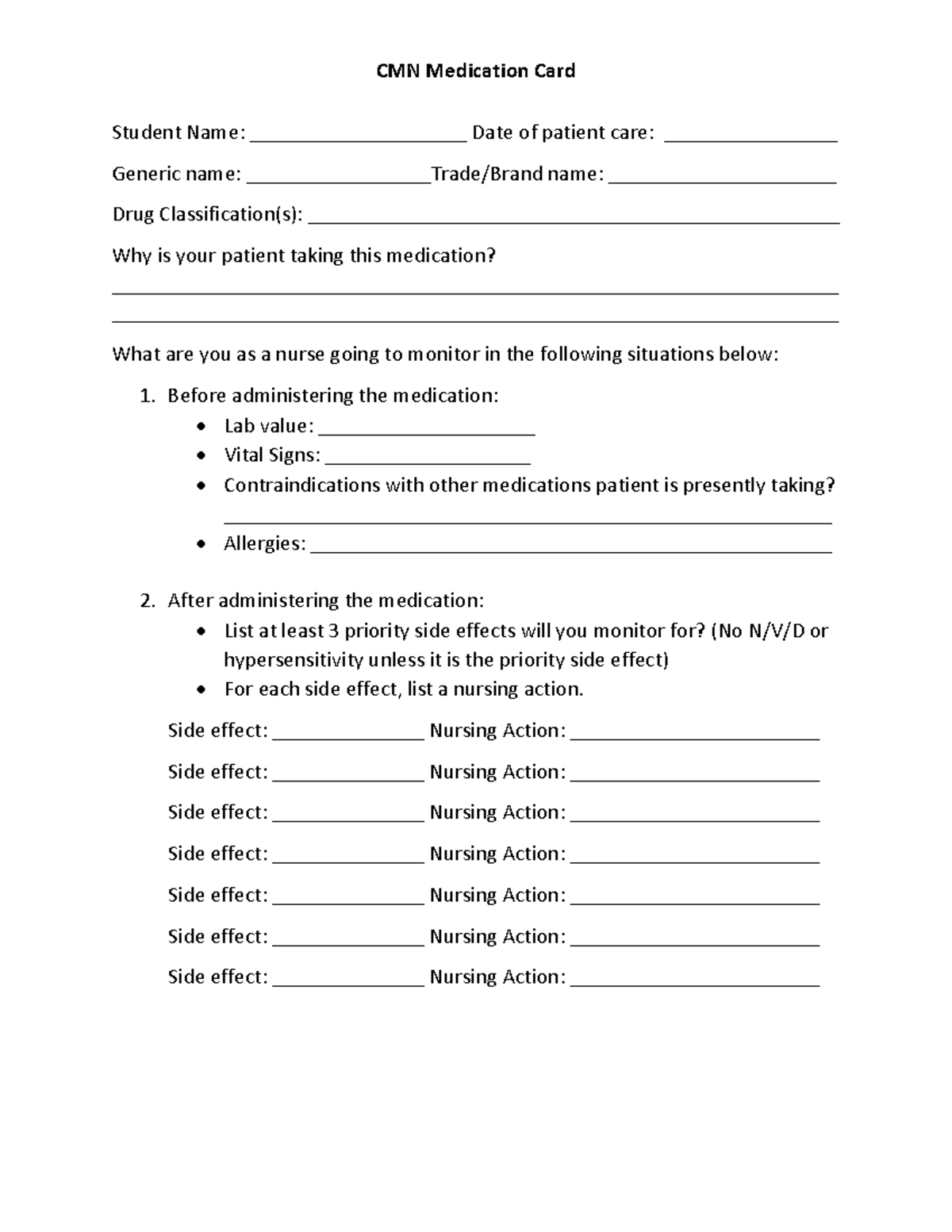 CMN Medication Card docx - CMN Medication Card Student Name ...