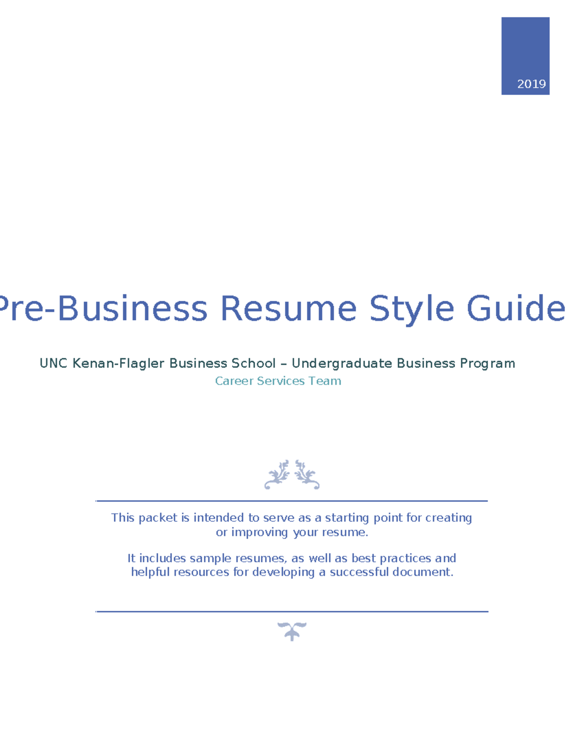 Pre Business-Resume Style Guide 2019 - 2019 Style Guide UNC Kenan ...