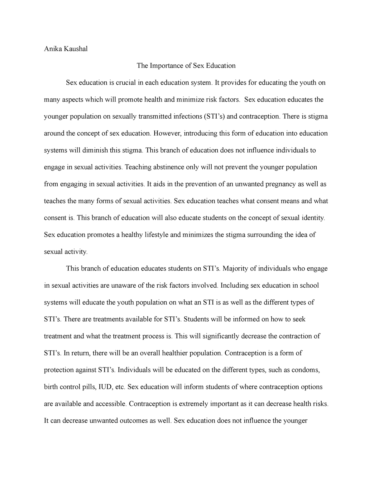 thesis statement on sex education