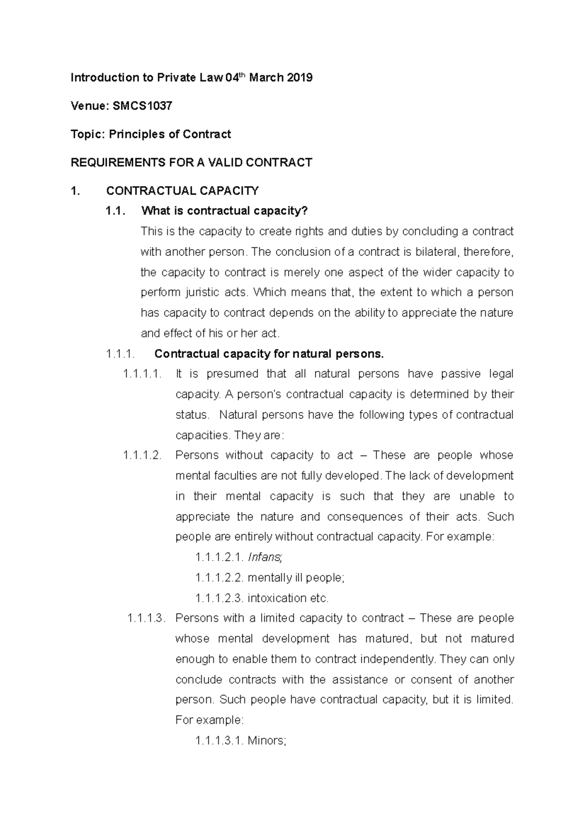04th March 2019 Notes - Introduction to Private Law 04th March 2019 ...