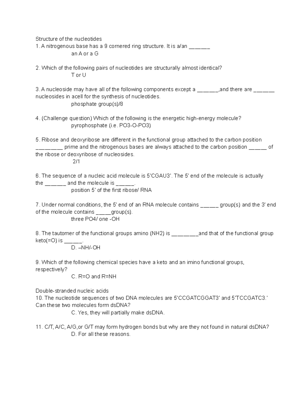 Kuddus Online Quiz OMB Ch 2, Structure of DNA - Structure of the ...