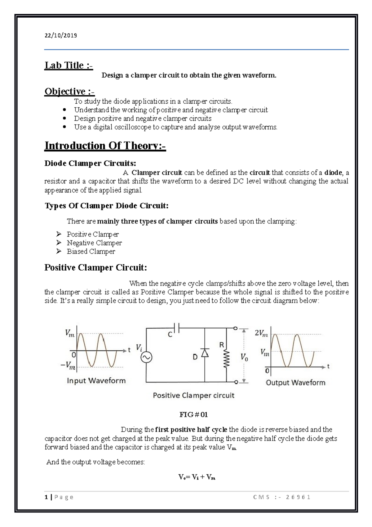 clamper circuit experiment lab report