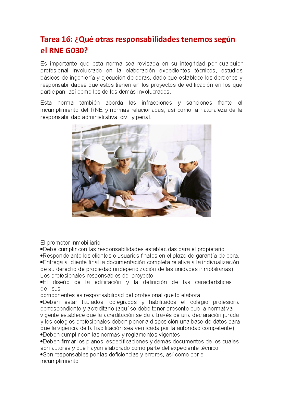 Tarea 16 - Tarea 16: ¿Qué otras responsabilidades tenemos según el RNE ...