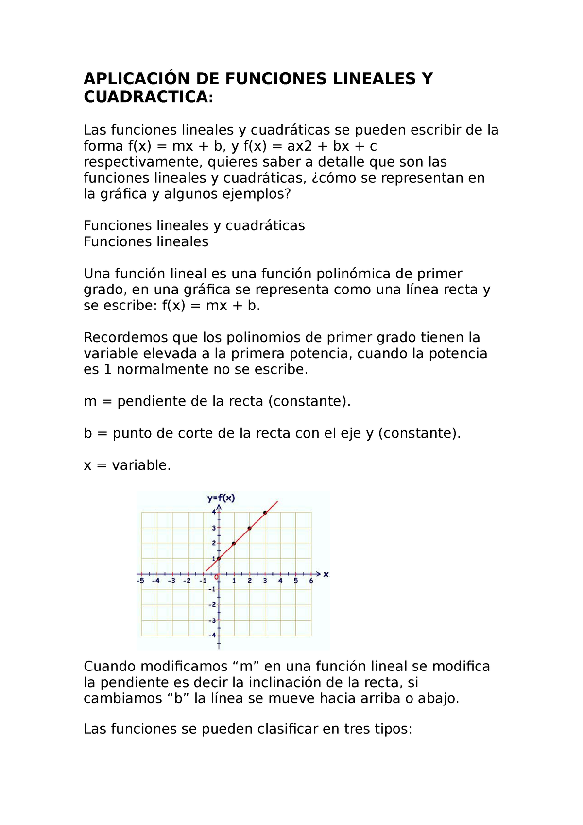 Aplicacion DE Funciones Lineales Y Cuadratica - APLICACIÓN DE FUNCIONES ...