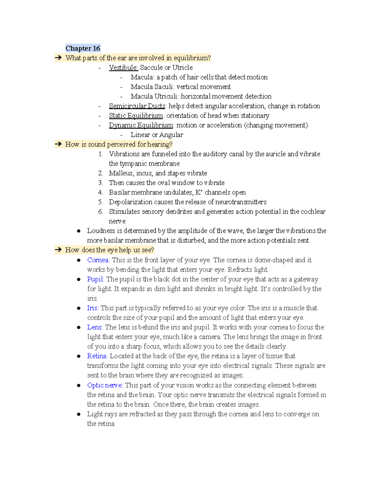 Anatomy and Physiology ll Final - Chapter 16 What parts of the ear are ...