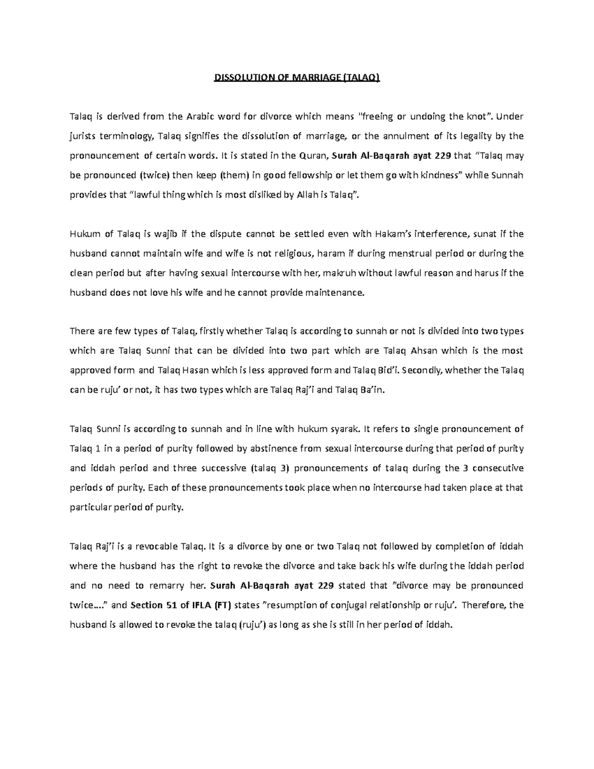 Dissolution OF Marriage ( Talaq) - DISSOLUTION OF MARRIAGE (TALAQ ...