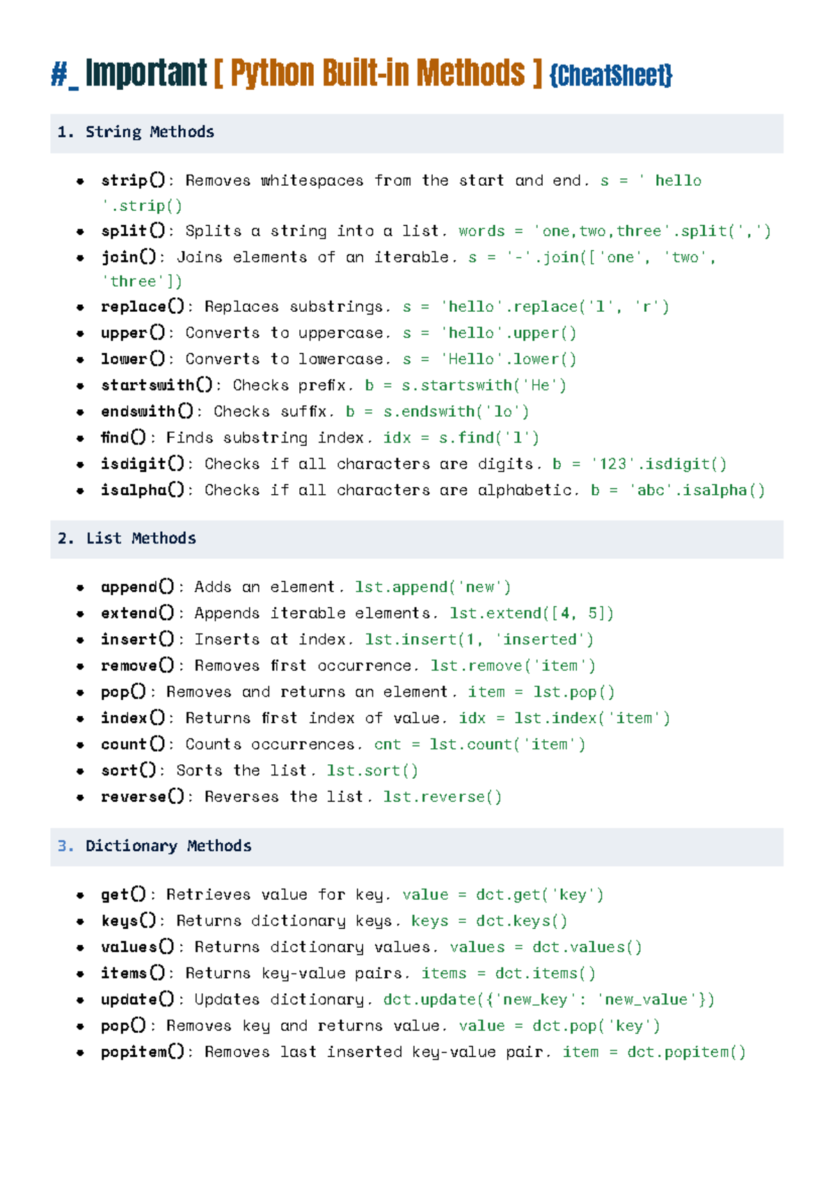 Python built-in methods - String Methods strip(): Removes whitespaces ...