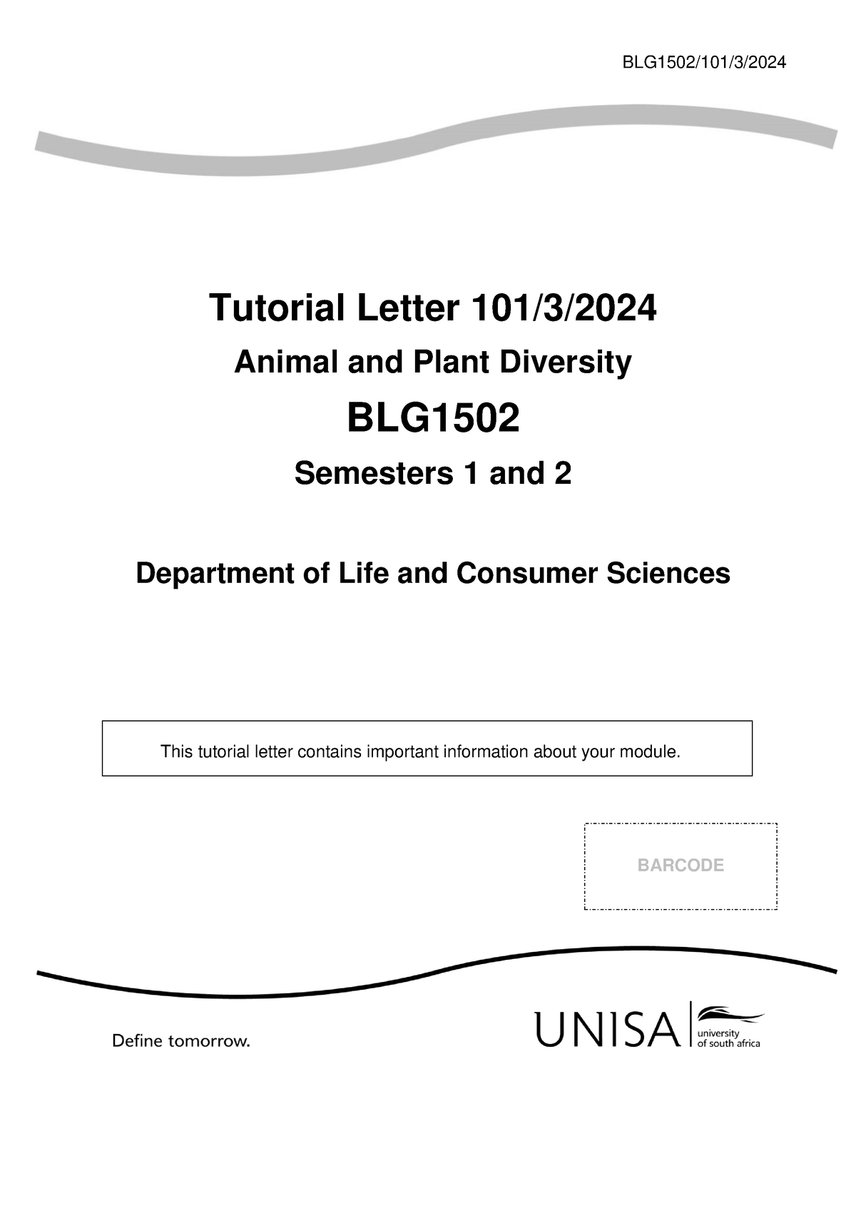 BLG1502 TL101 2024 3 B - Tutorial Letter 101/ 3 / 2024 Animal And Plant ...