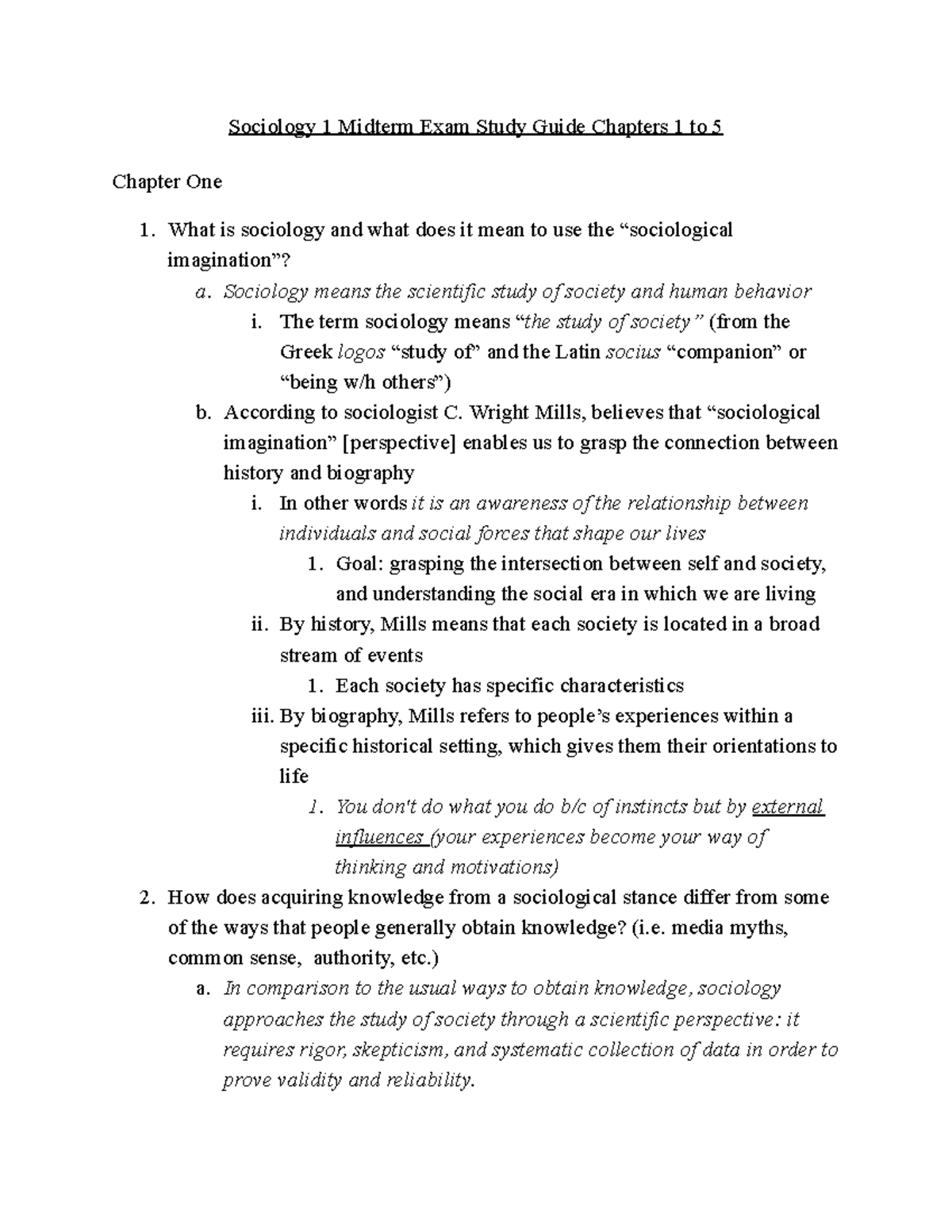 Soc001 Midterm Exam Study Guide Ch 1-5 - Sociology 1 Midterm Exam Study ...