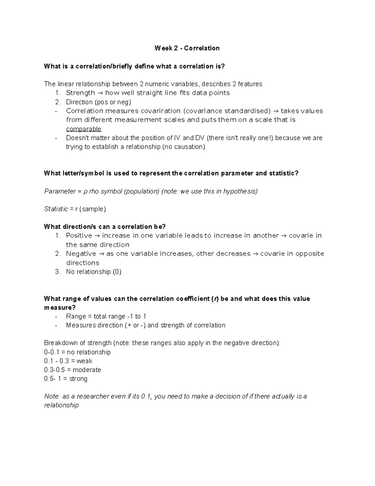 PSYU2248 notes summary - Week 2 - Correlation What is a correlation ...