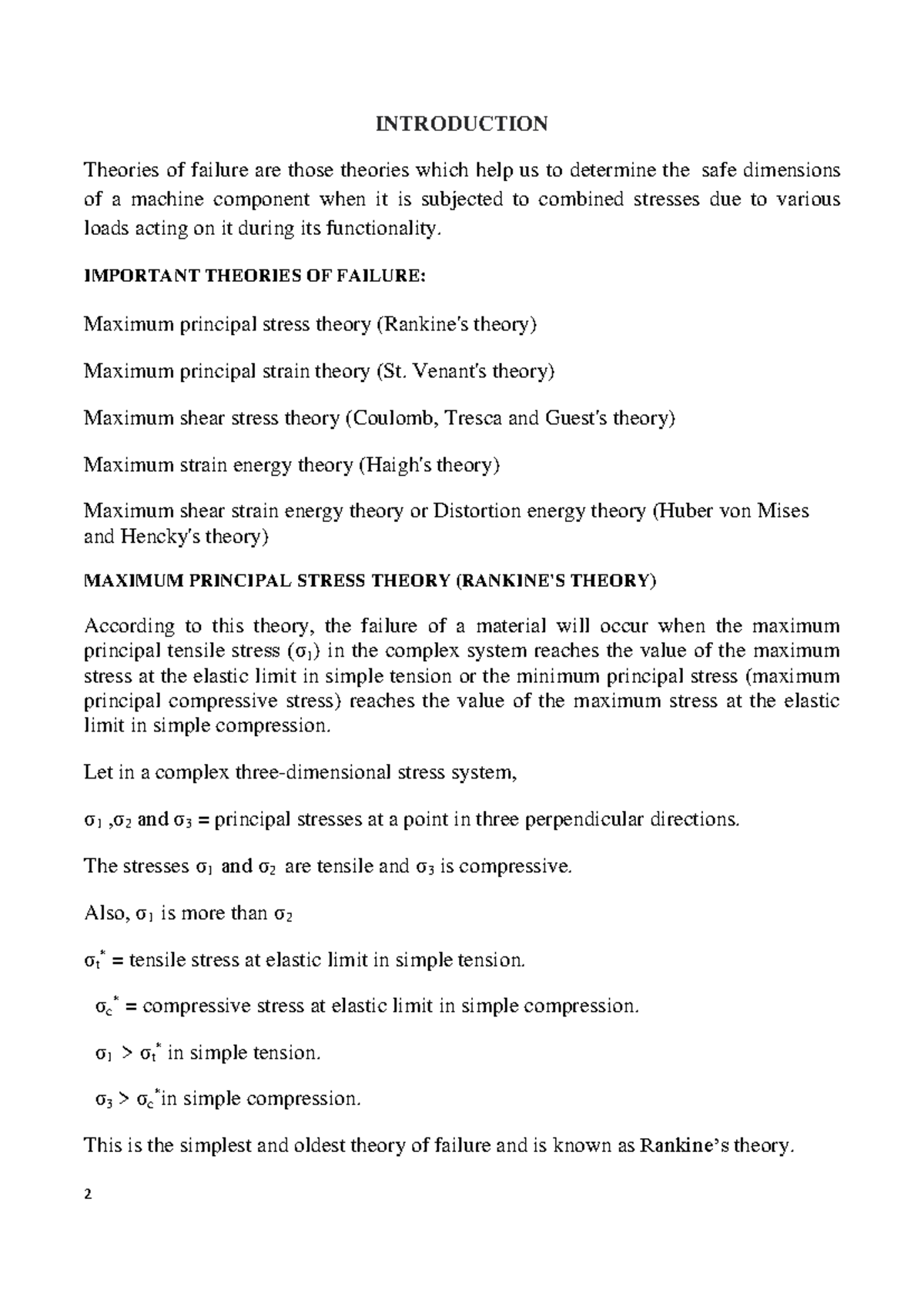 Theories OF Failure - INTRODUCTION Theories of failure are those ...