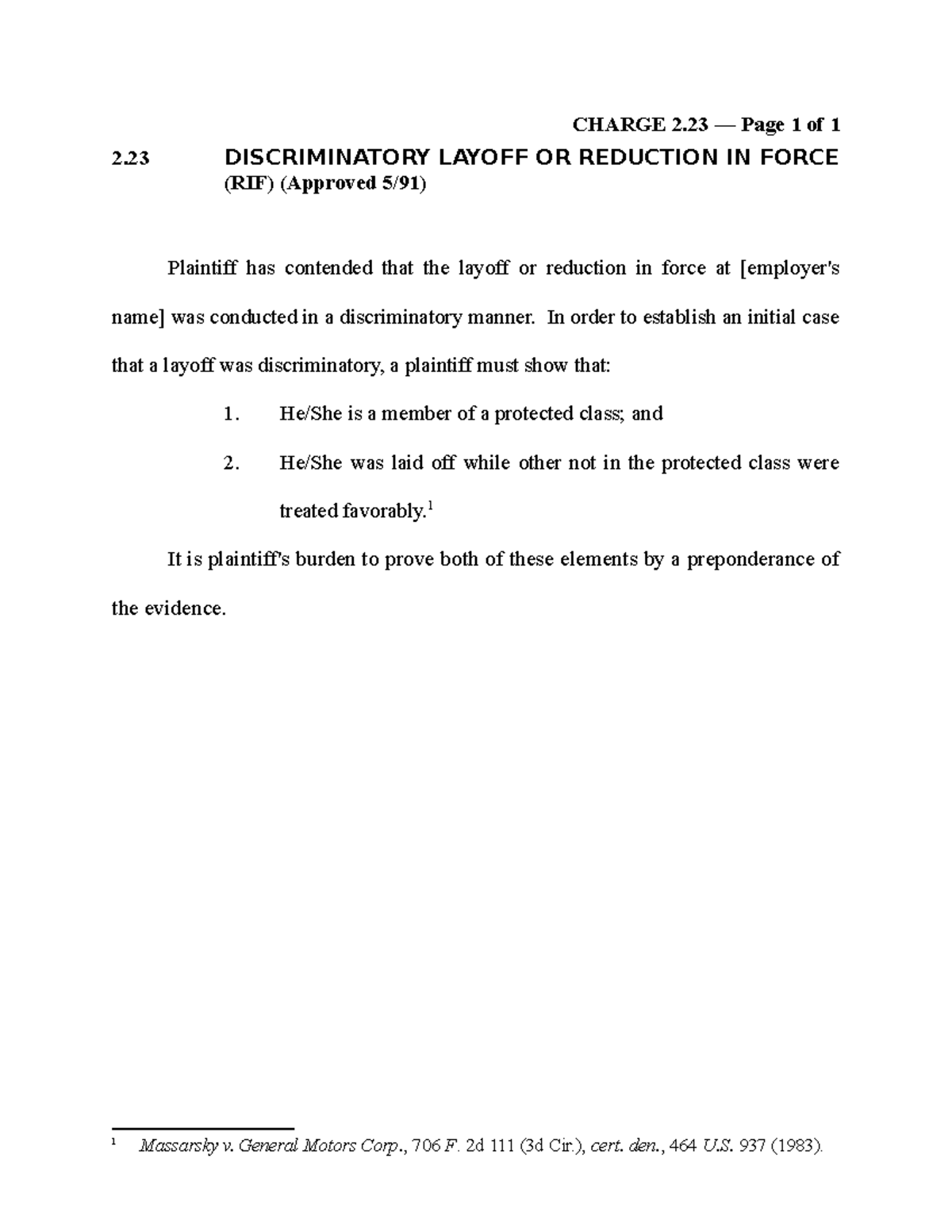 law school stuff - CHARGE 2 — Page 1 of 1 2 DISCRIMINATORY LAYOFF OR ...