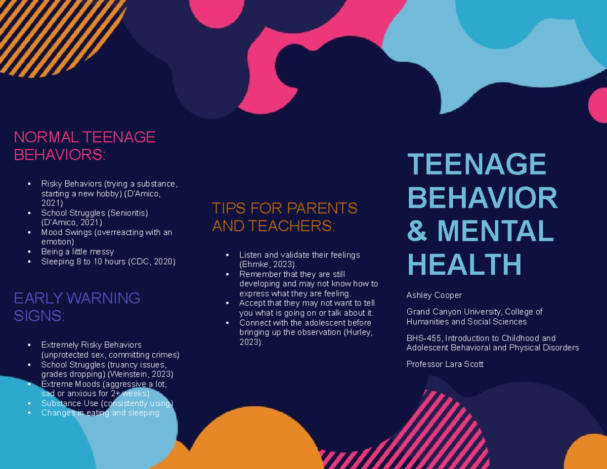 Teenage Mental Health Brochure - NORMAL TEENAGE BEHAVIORS: Risky ...