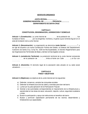 Modelo Estatuto Junta Vecinal - ESTATUTO ORGANICO JUNTA VECINAL...................  GOBIERNO - Studocu