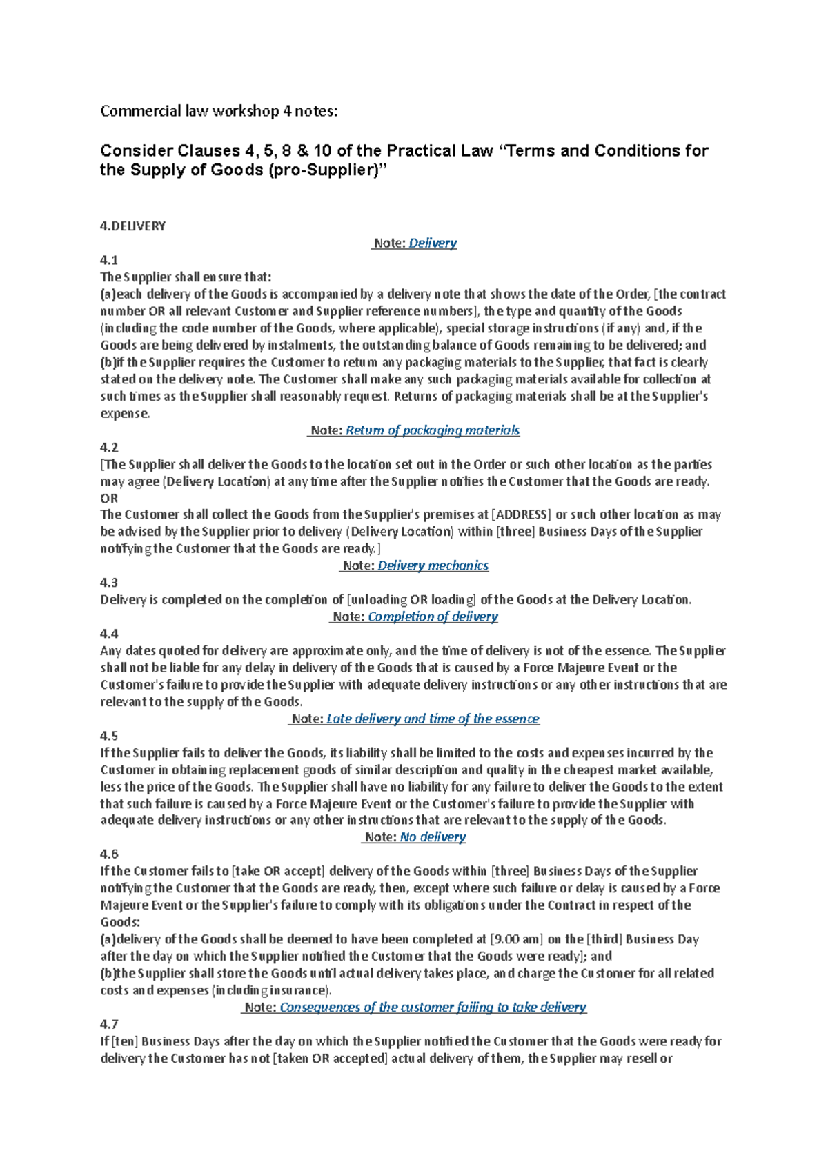 Commercial law workshop 4 notes - Commercial law workshop 4 notes ...