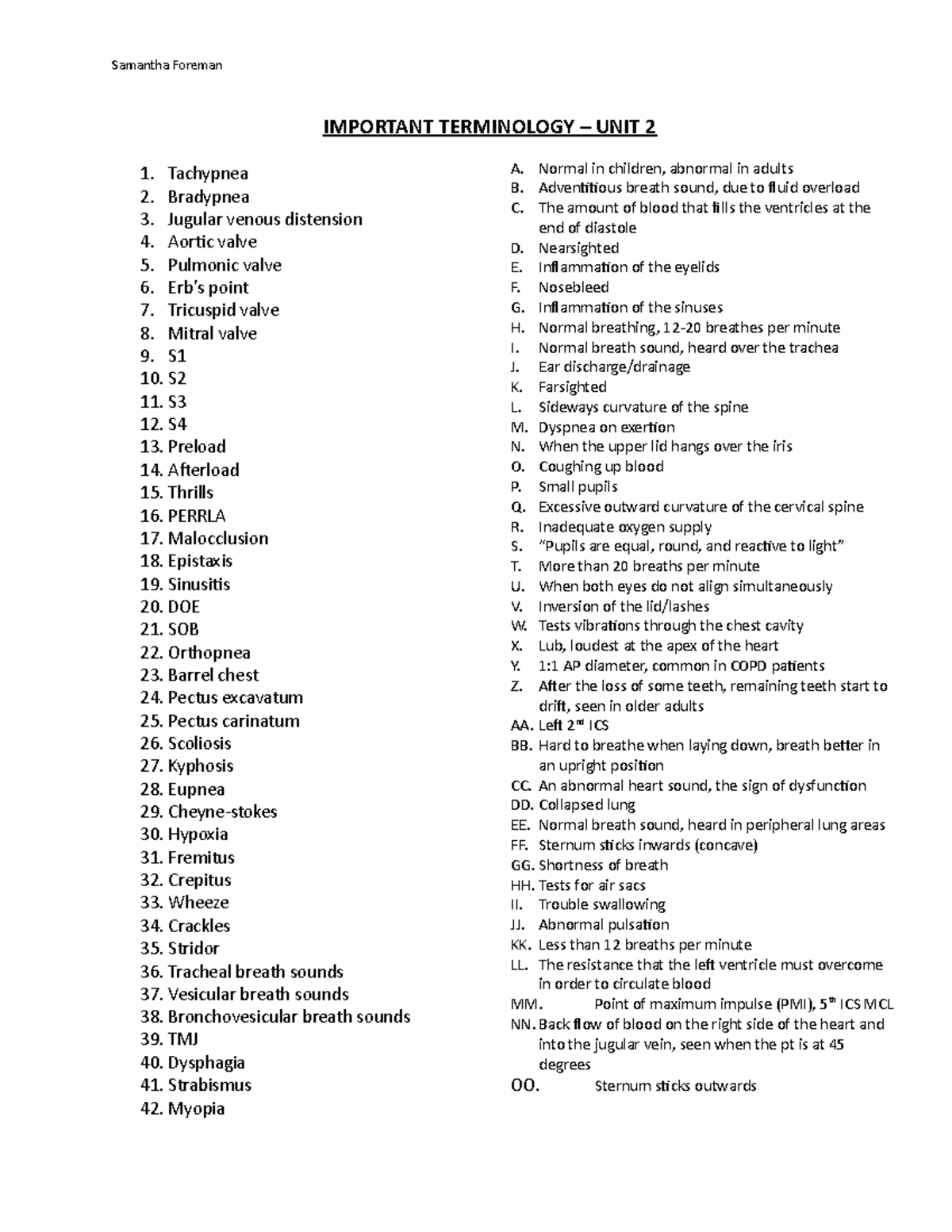Terminology matching unit 2 IMPORTANT TERMINOLOGY UNIT 2 1