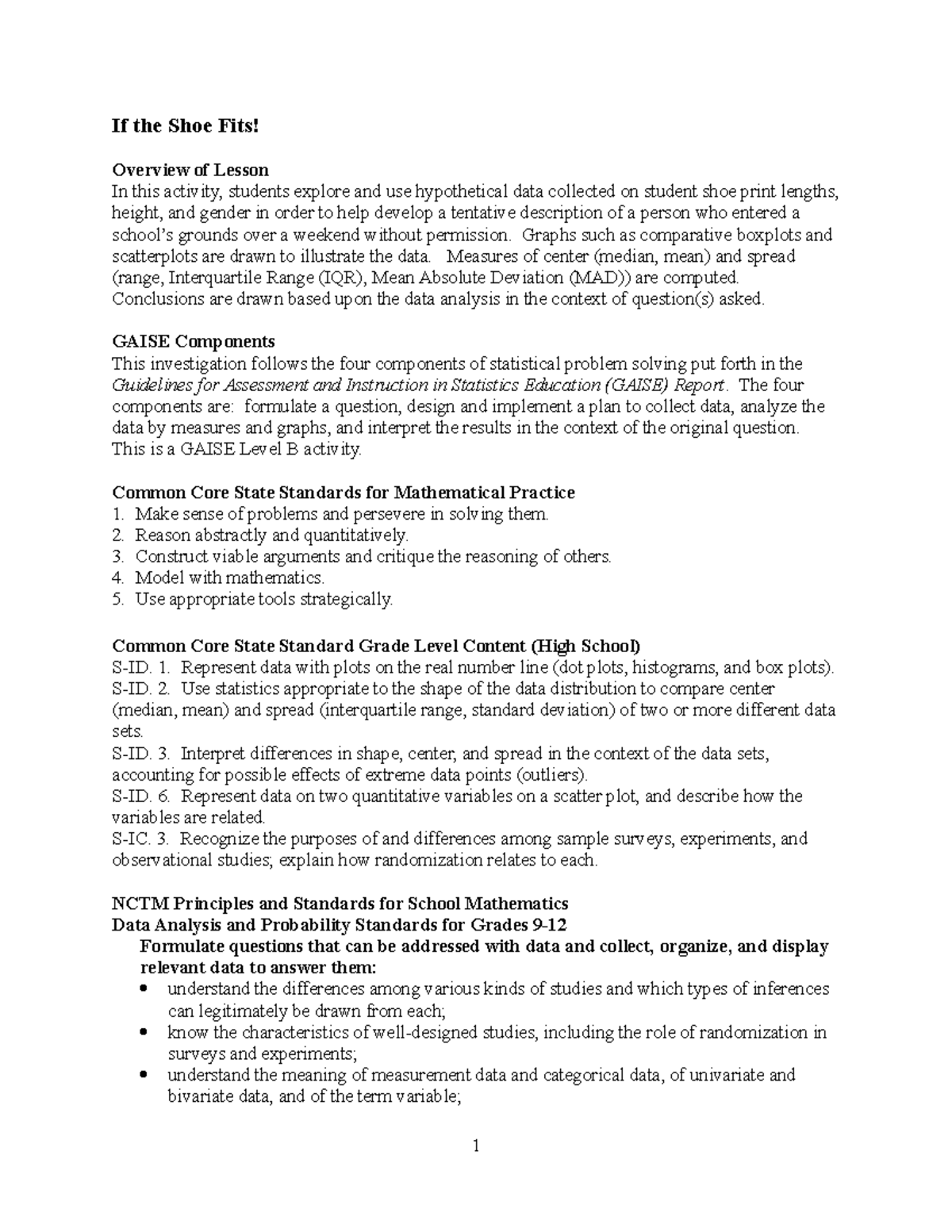 STEW Exemplar Gaiselevel B - If the Shoe Fits! Overview of Lesson In ...