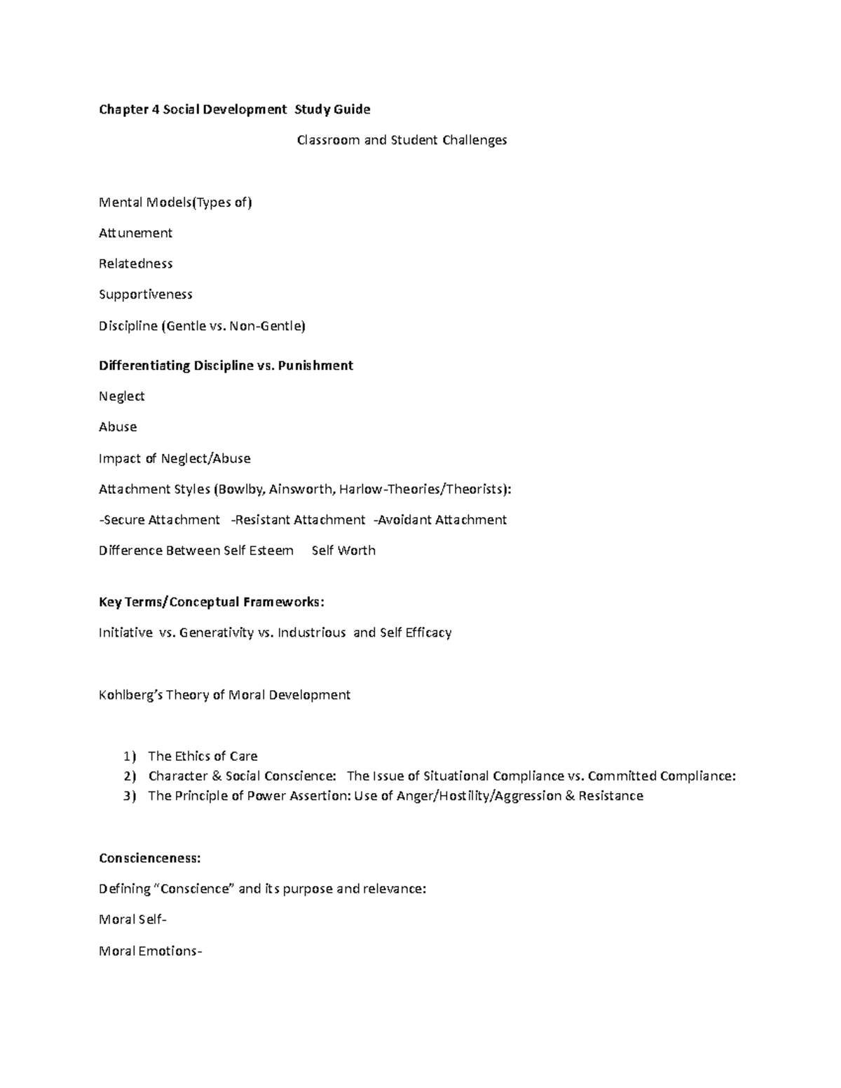 Chapter 4 Social Development Study Guide - Non-Gentle) Differentiating ...