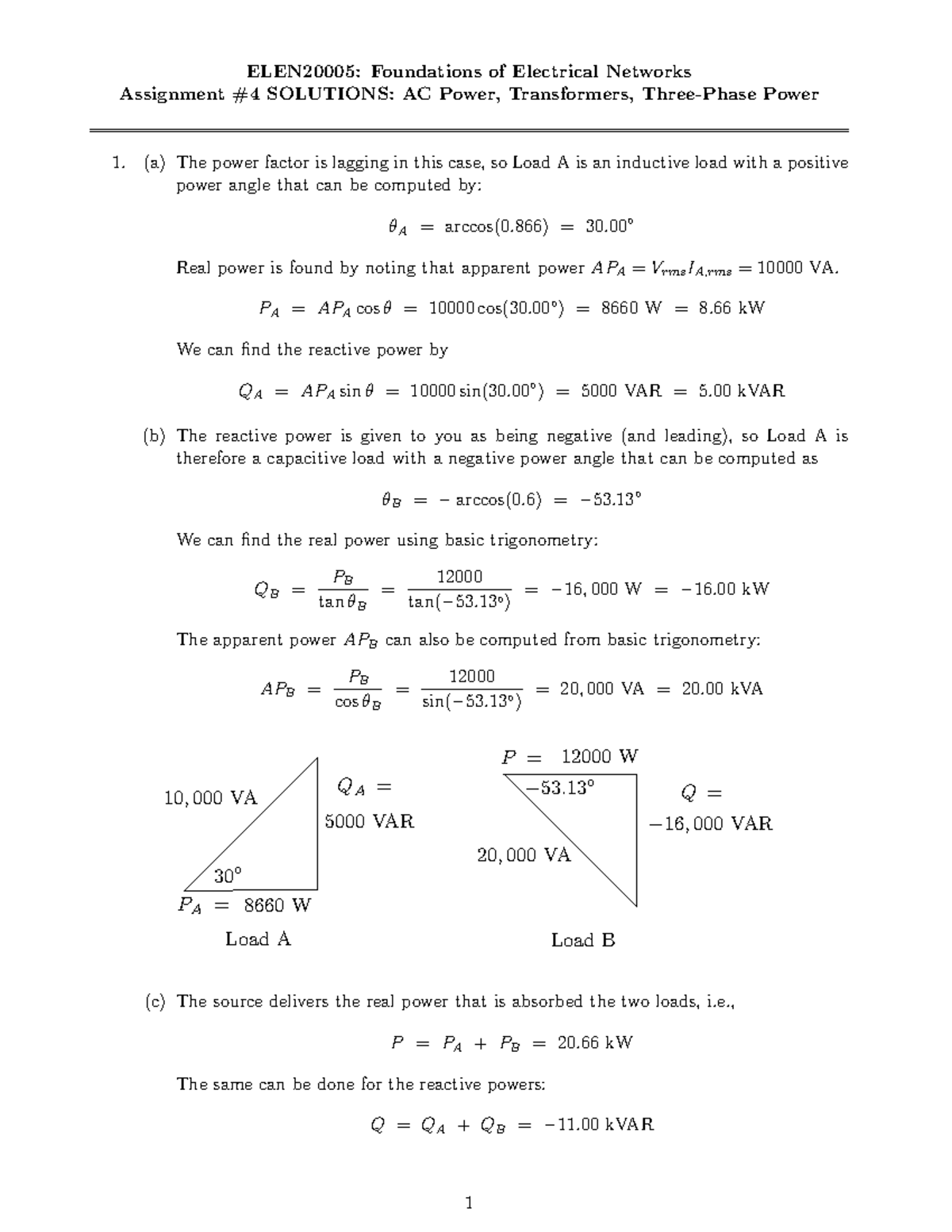 Assignment 4 Solutions Elen20005 Foundations Of Electrical Networks Assignment 4 Solutions 1393