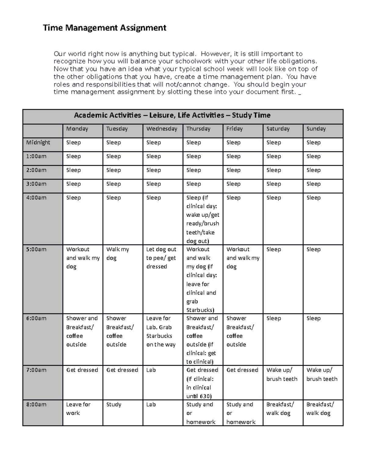 time assignment meaning