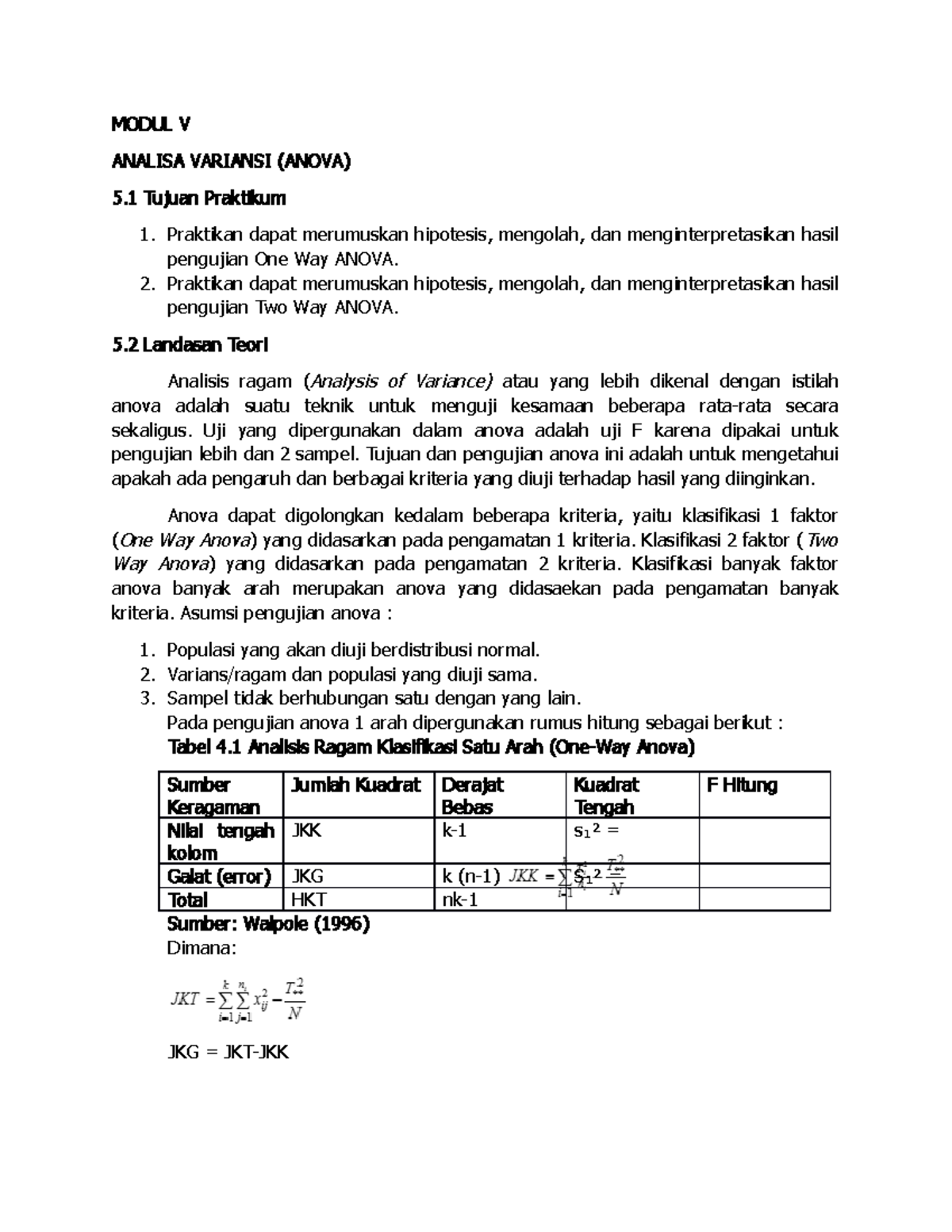 Landasan Teori Modul V Statistika Modul V Analisa Variansi Anova 1 Tujuan Praktikum