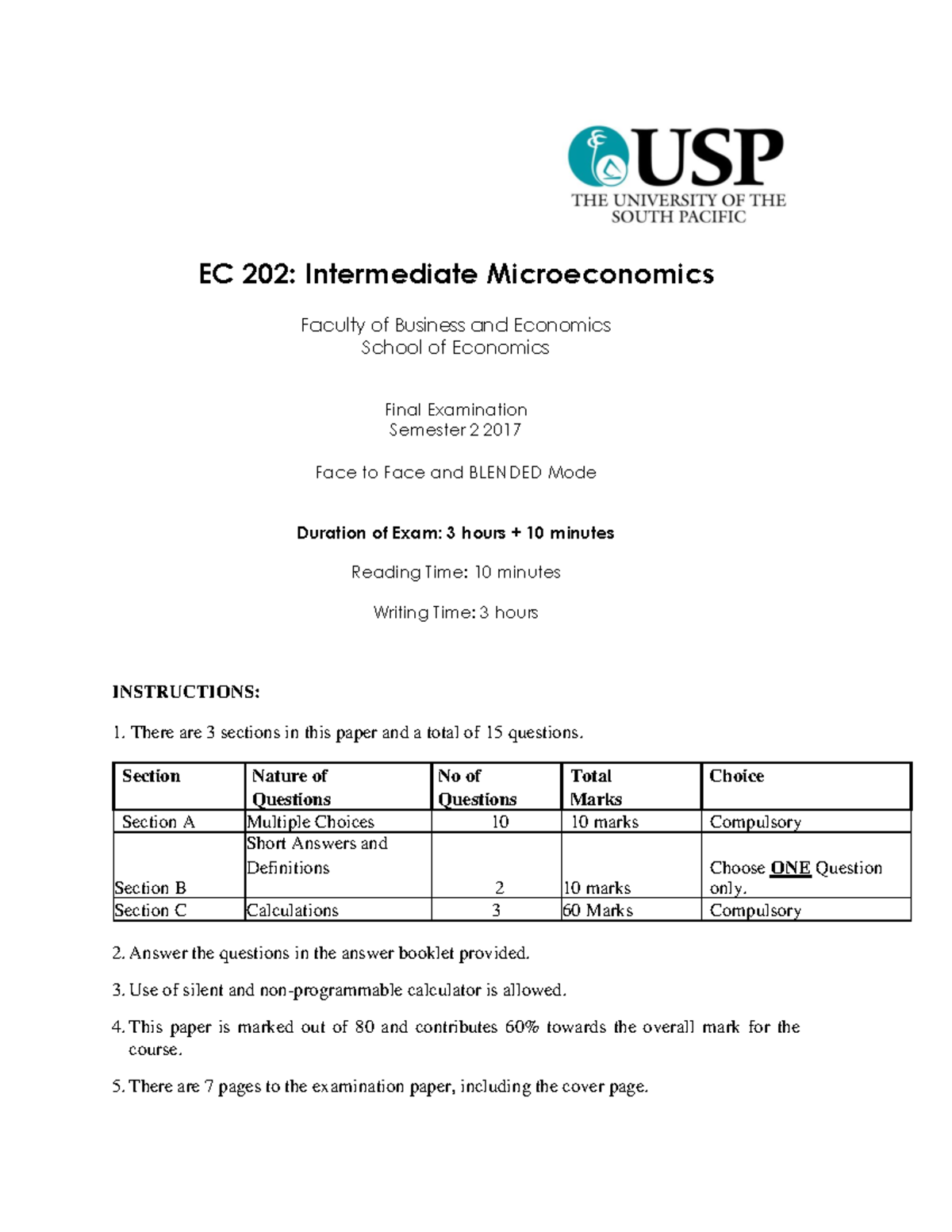 EC202 Exam 7 - All The Best - EC 202: Intermediate Microeconomics ...