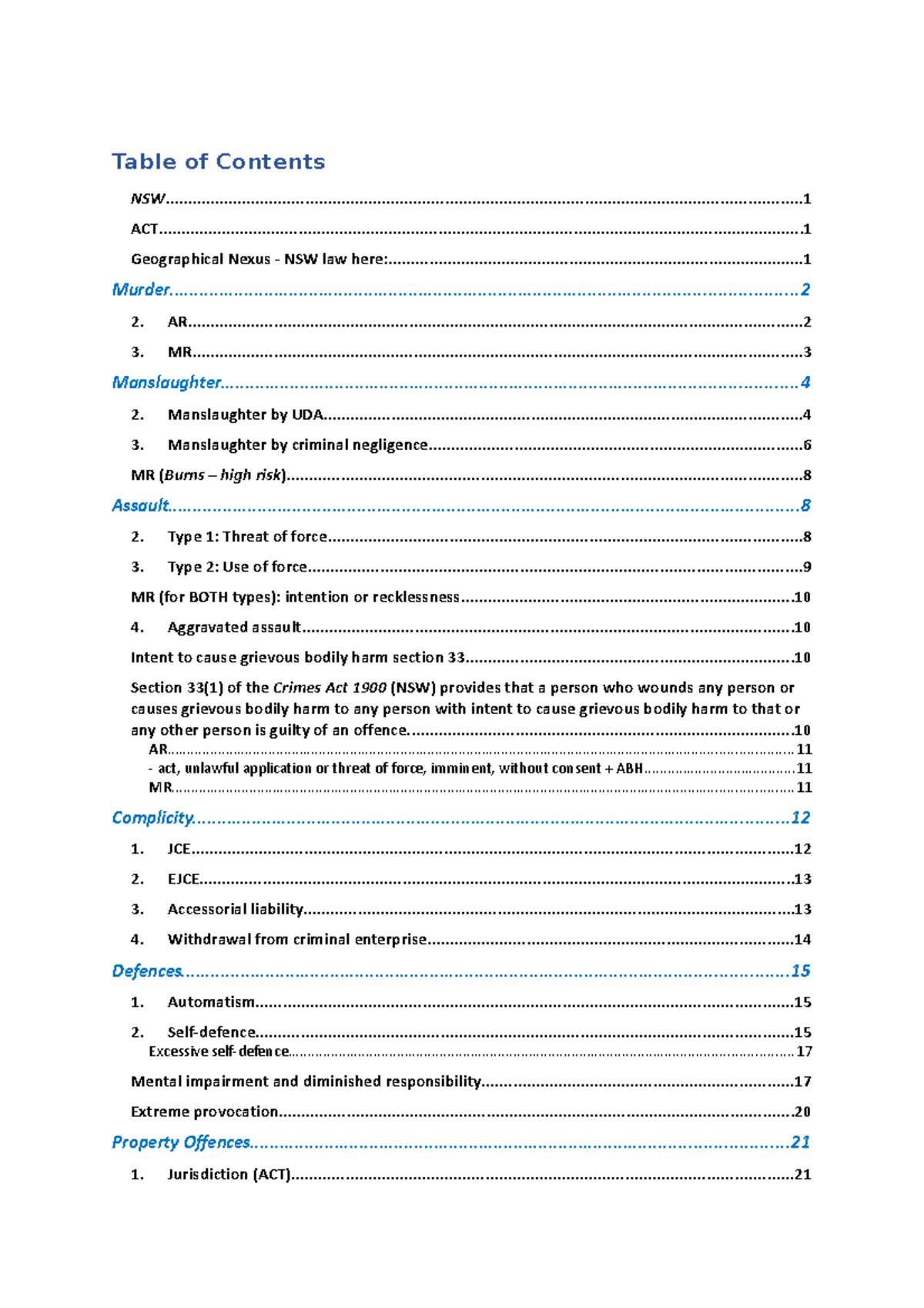 Criminal Law Final Exam - Table Of Contents Section 33(1) Of The Crimes ...