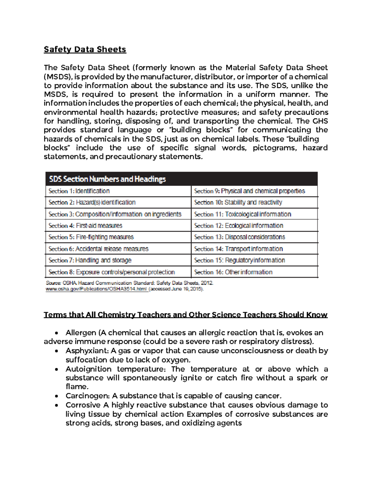 Safety Data Sheets - The SDS, unlike the MSDS, is required to present ...