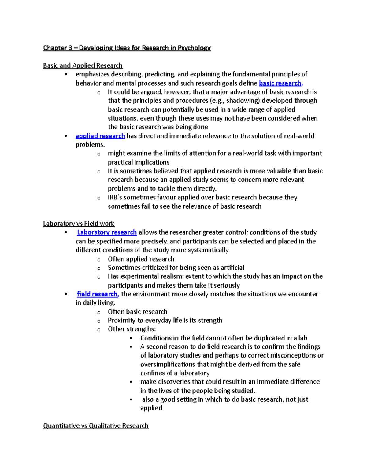 PSYC 203 chapter 3 notes - Chapter 3 – Developing Ideas for Research in ...