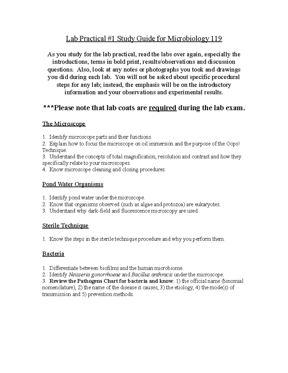 Lab Practical-1 Study Guide-119-new - Lab Practical #1 Study Guide for ...