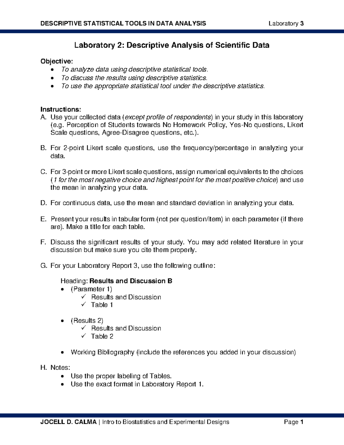 Biostat - Laboratory 3 - Descriptive Analysis of Scientific Data ...