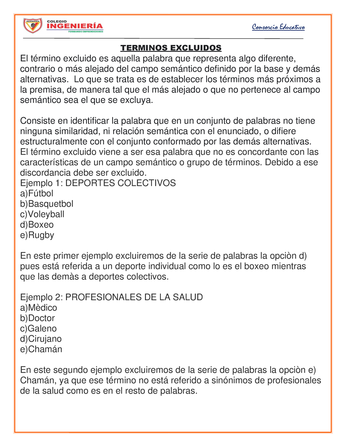 Termino Excluido - Clases - Consorcio Educativo TERMINOS EXCLUIDOS El ...