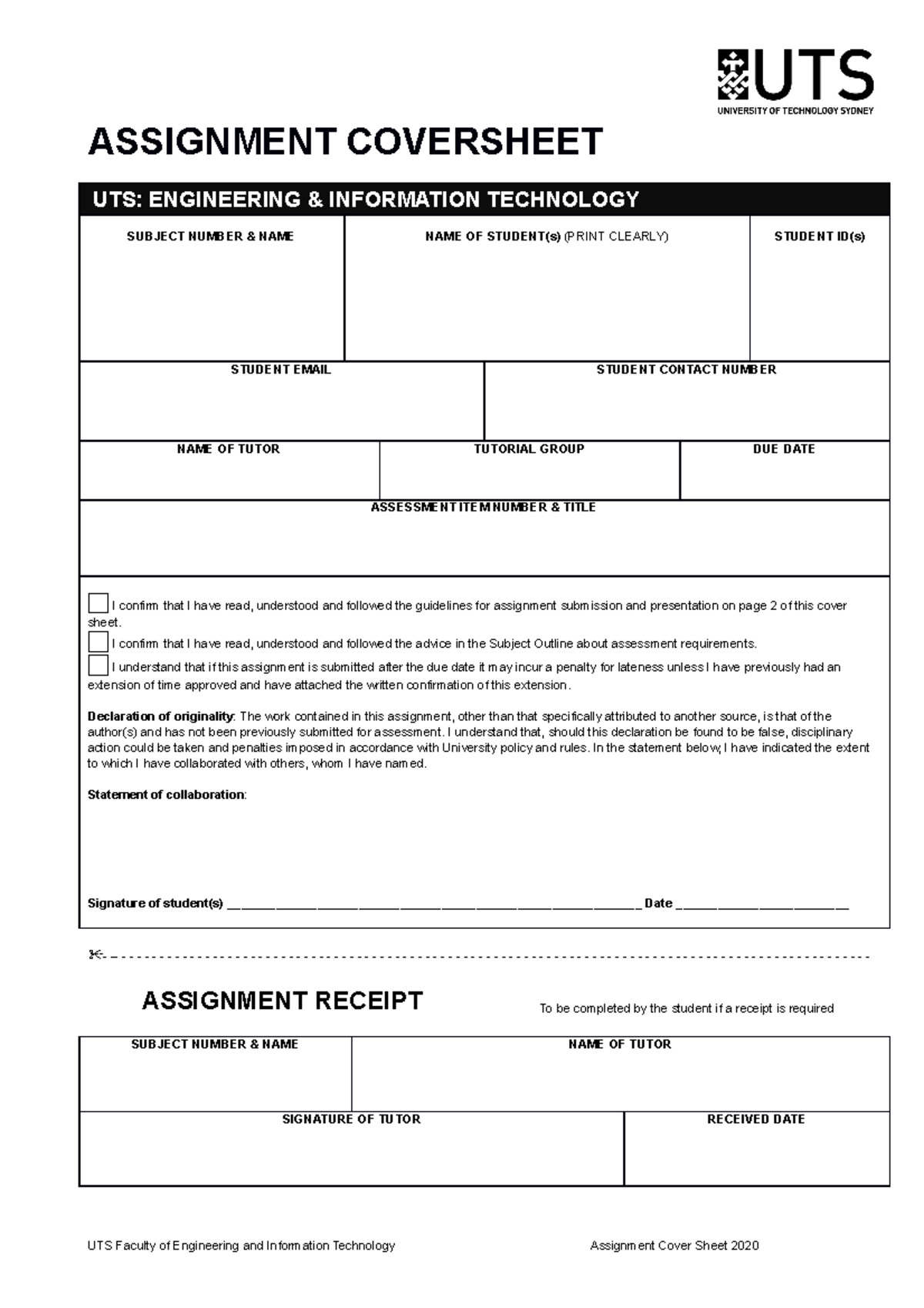 FEIT assignment coversheet - ASSIGNMENT COVERSHEET UTS: ENGINEERING ...